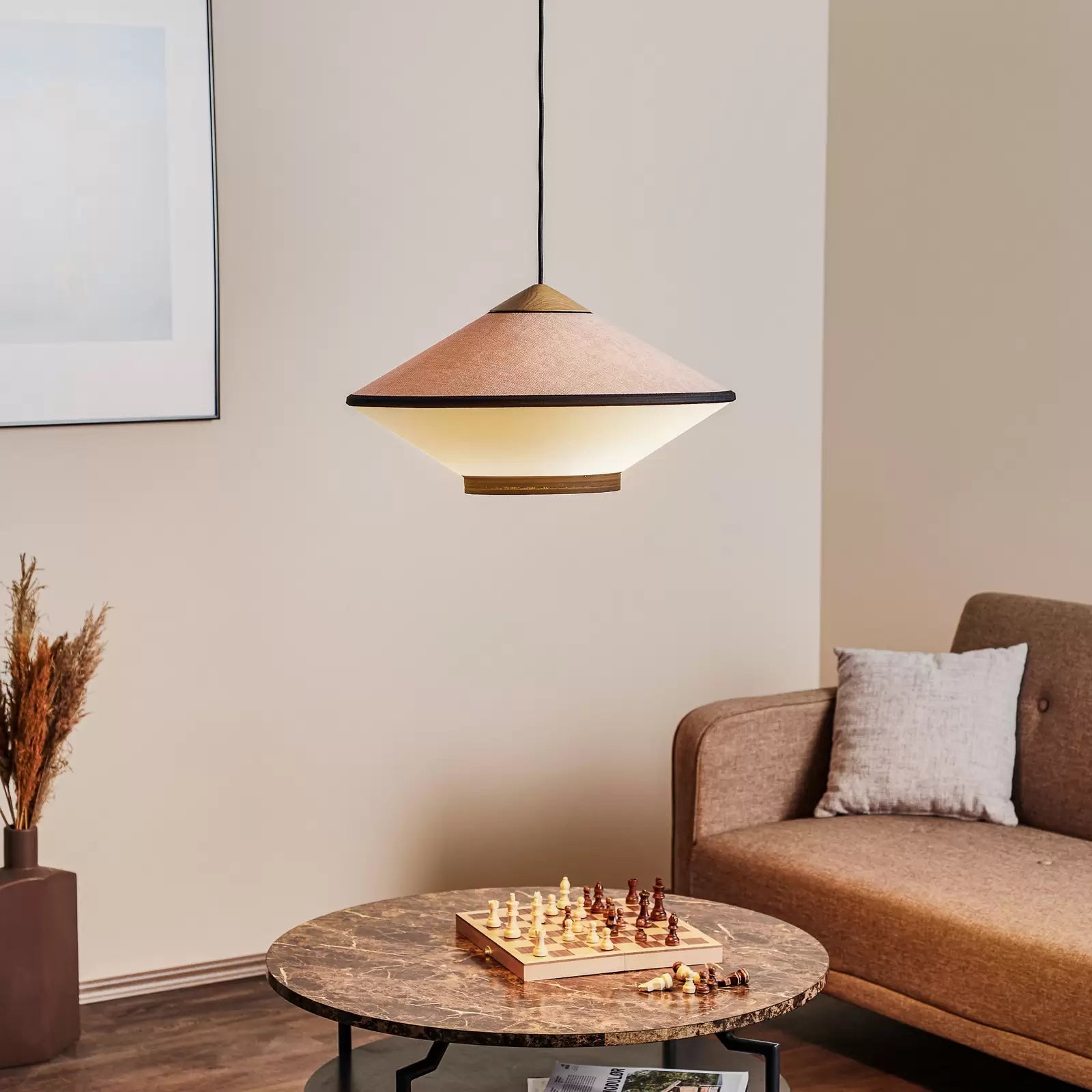 Beige cymbal hanging lamp