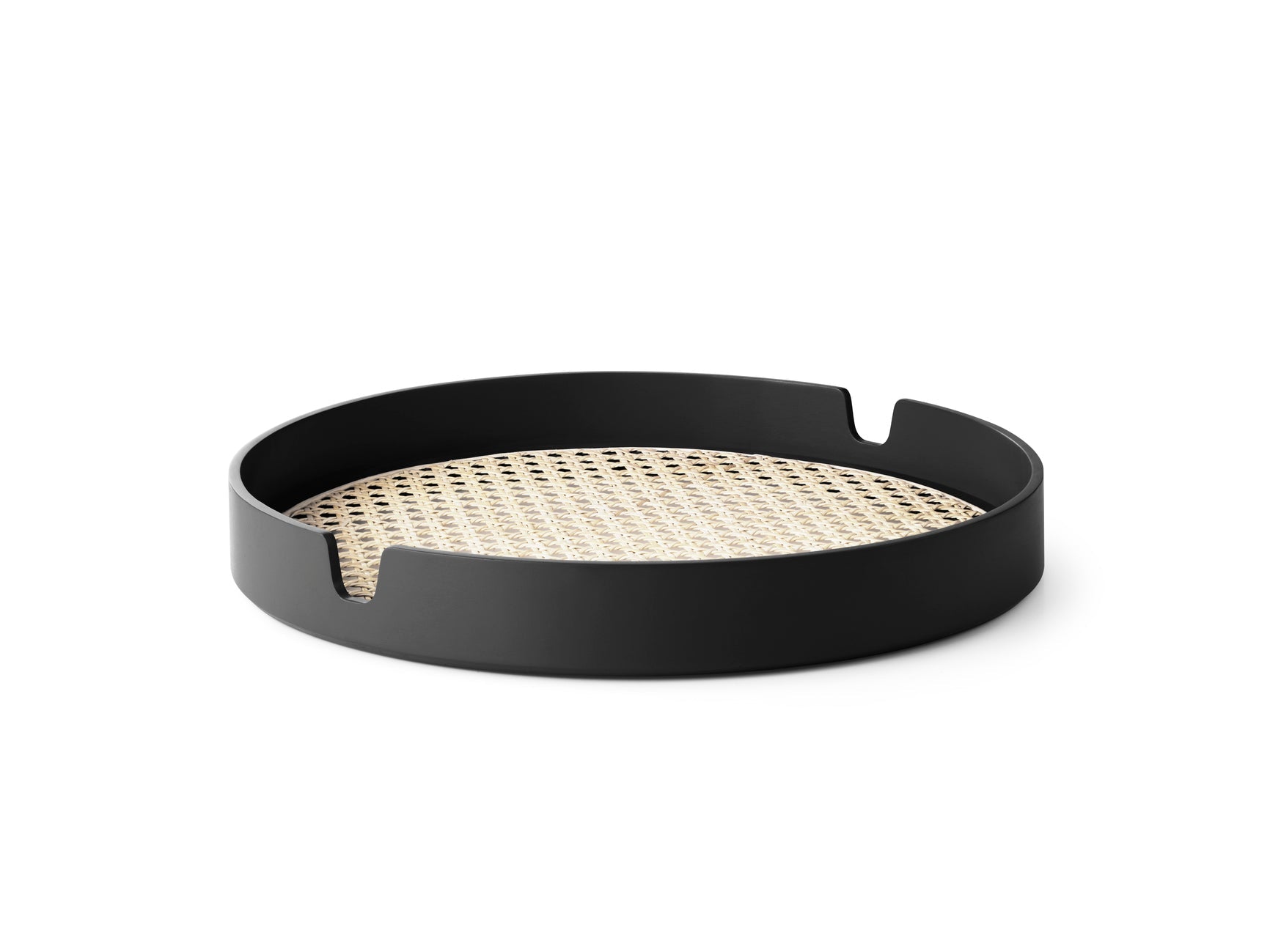 Schwarzes Salonschale mit Rattan