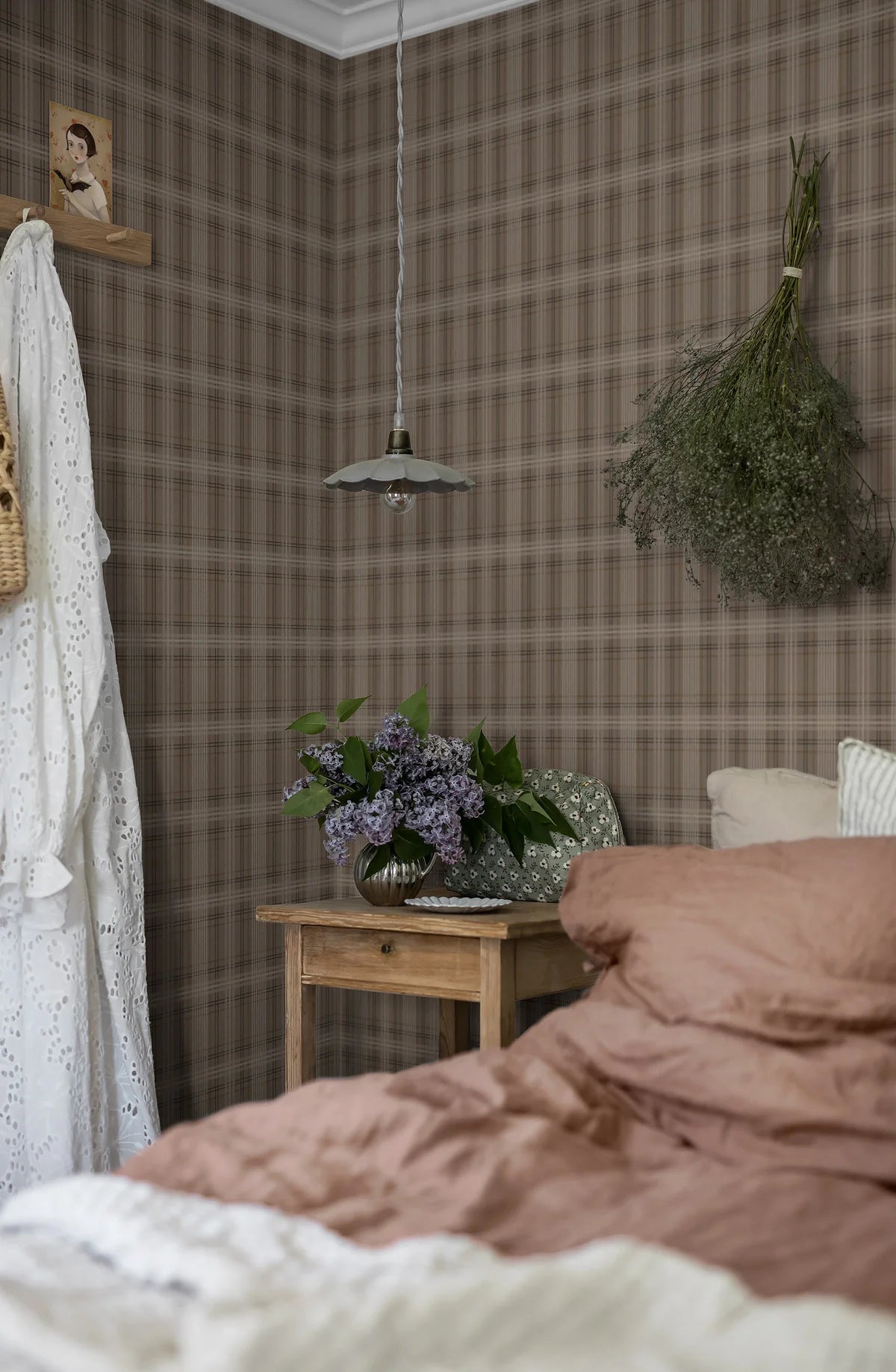 Tapete mit geometrischem Muster in schottischem Karomuster TAILOR’S TWEED braun mit beige