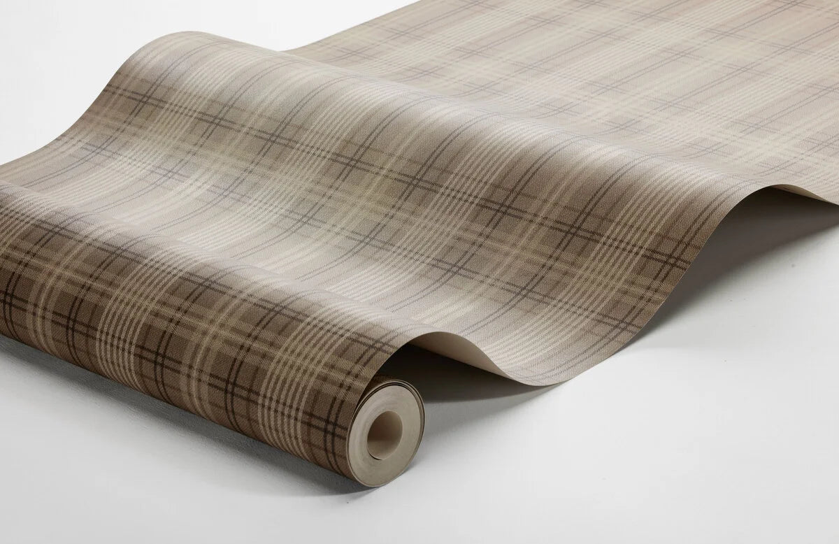 Tapete mit geometrischem Muster in schottischem Karomuster TAILOR’S TWEED braun mit beige