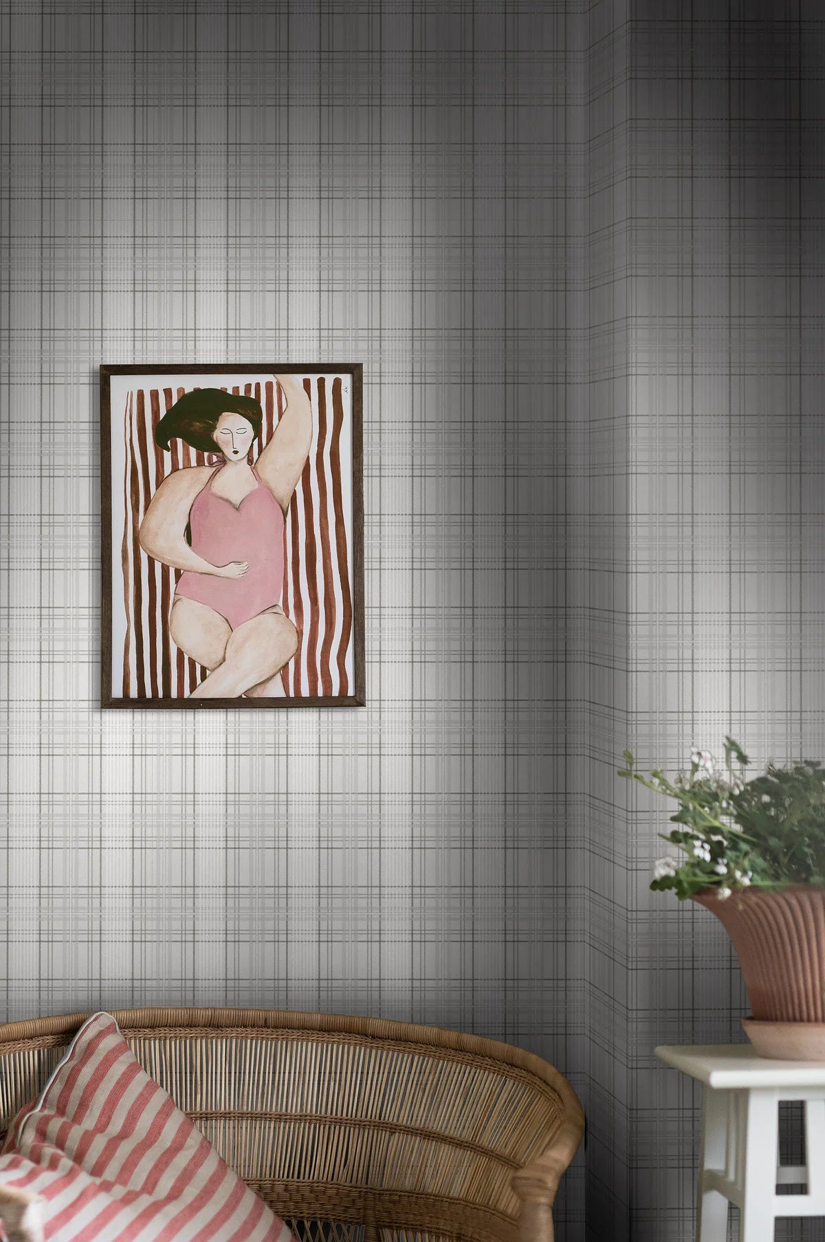 Tapete mit geometrischem Muster in schottischem Karomuster TAILOR’S TWEED grau mit Weiß