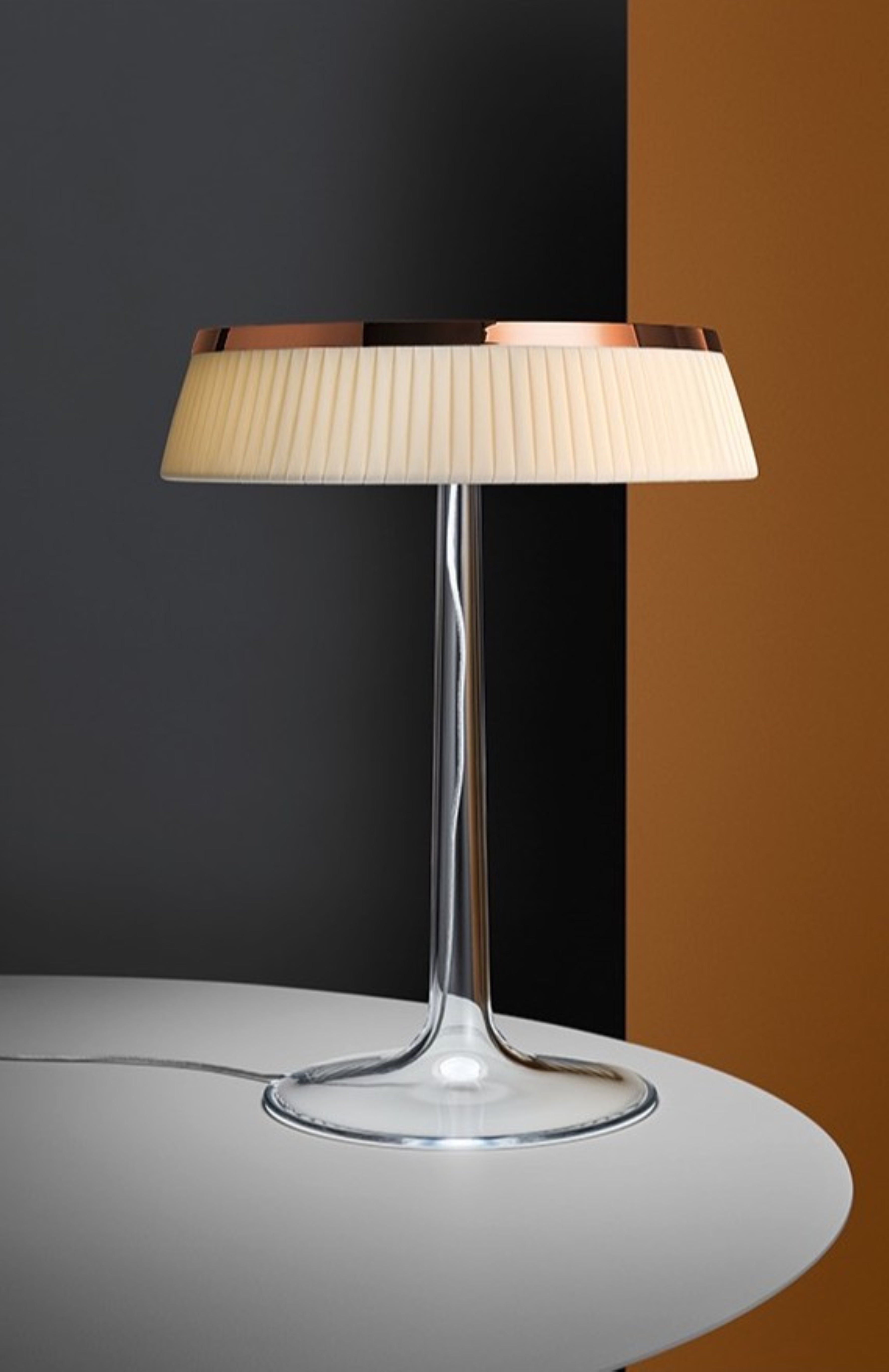 BON JOUR chrome table lamp with fabric shade
