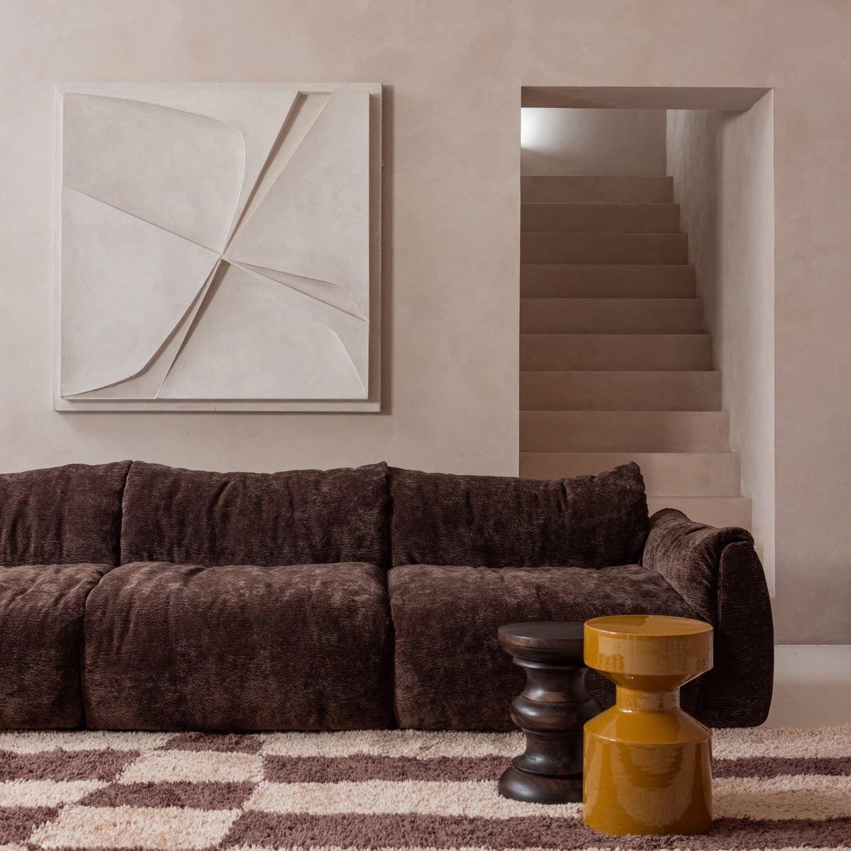 Sofa 3-Sitzer BAGGY braunes Chenille 3D