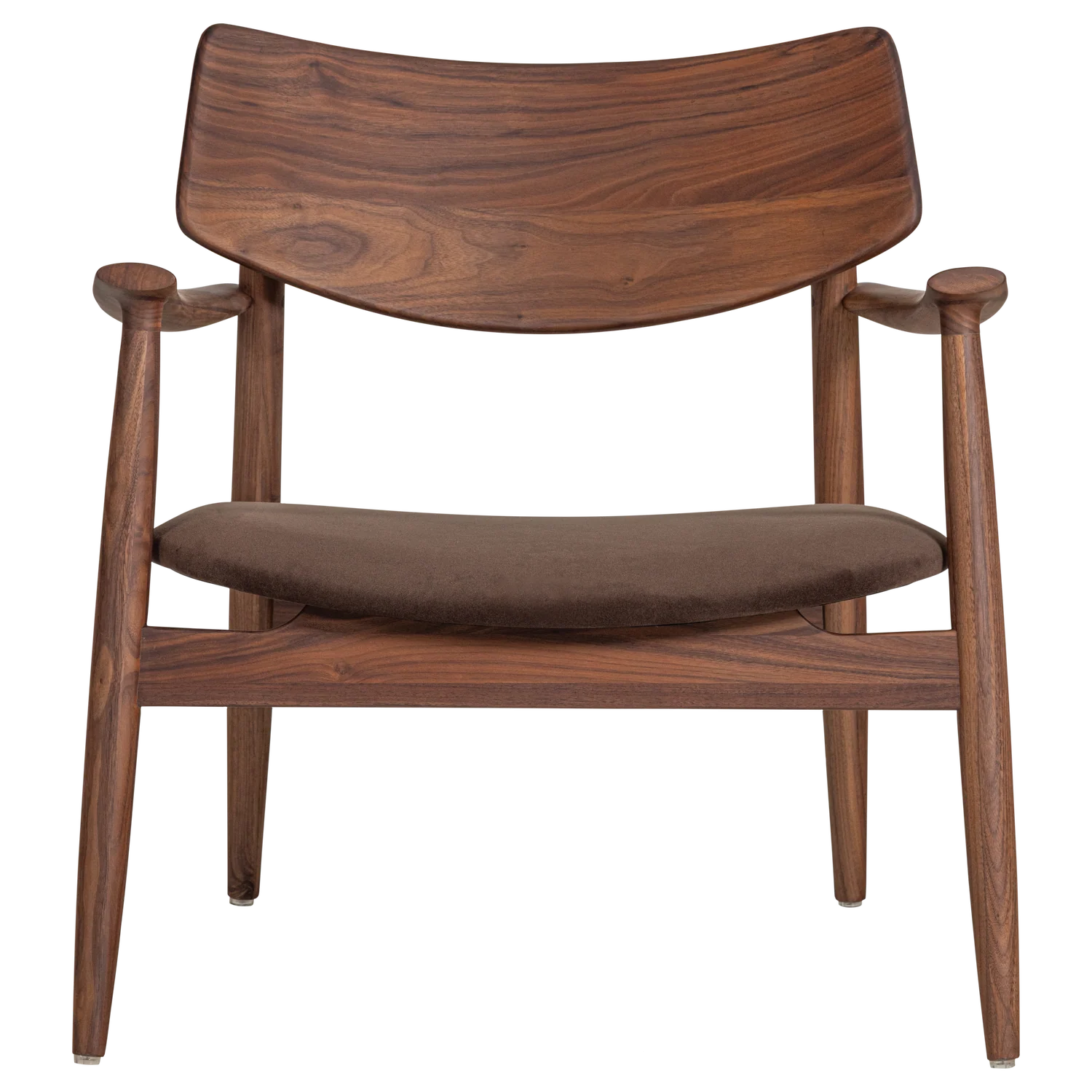 Sessel BASK mit braunem Sitz und Nussbaumgestell