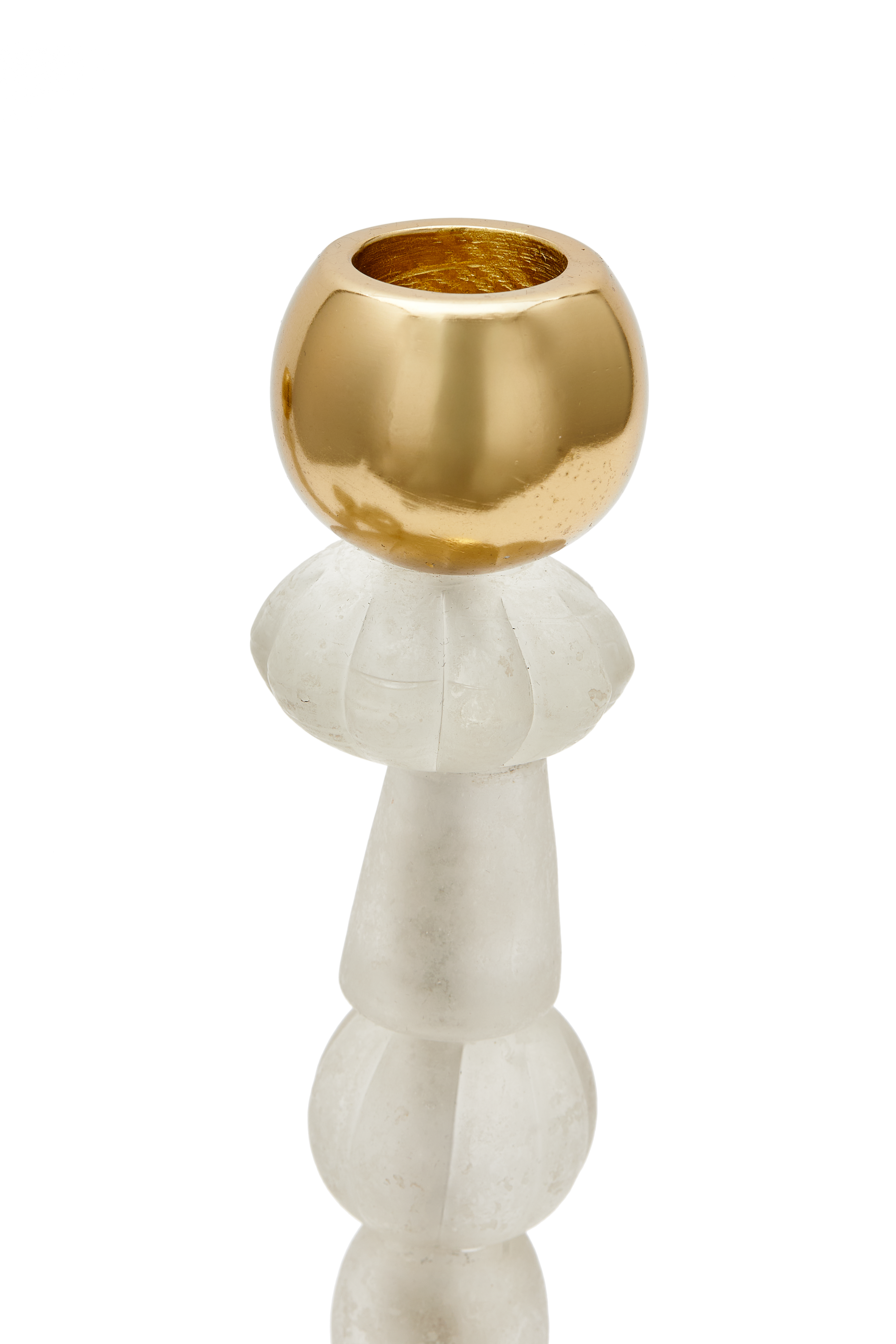 Single Candle Holder BEADS White with Gold Elements