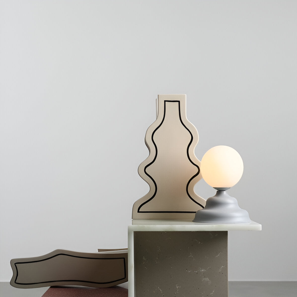 Table lamp with a glass lampshade gray wave