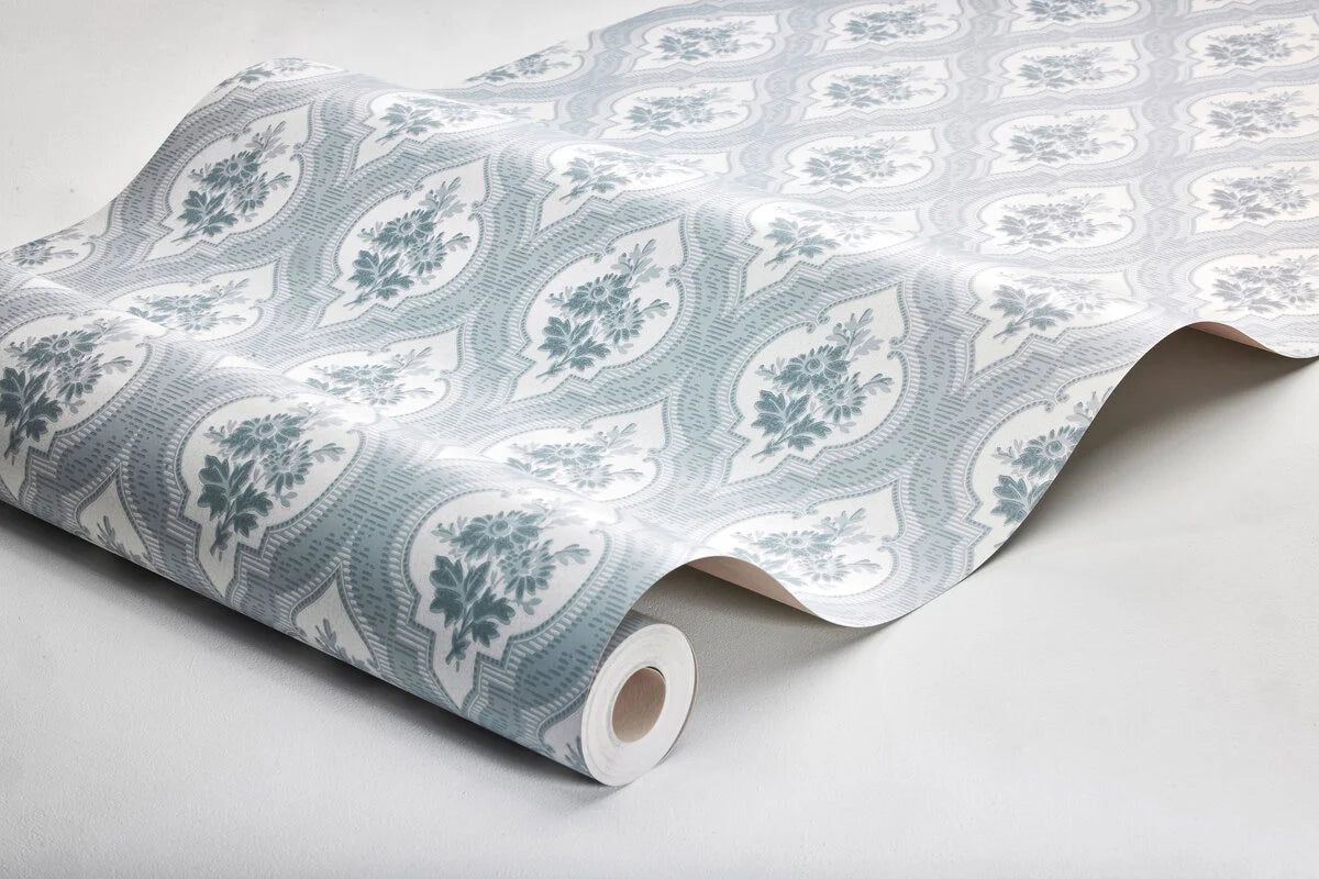 Tapete mit pflanzlichem Medaillonmuster ETERNAL FLOWER blau