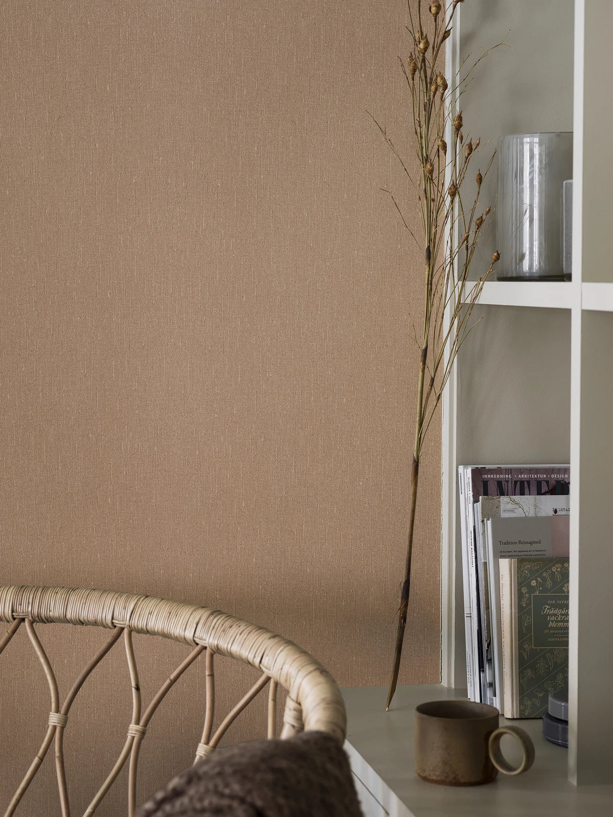 Structural wallpaper resembling linen - TERRACOTTA