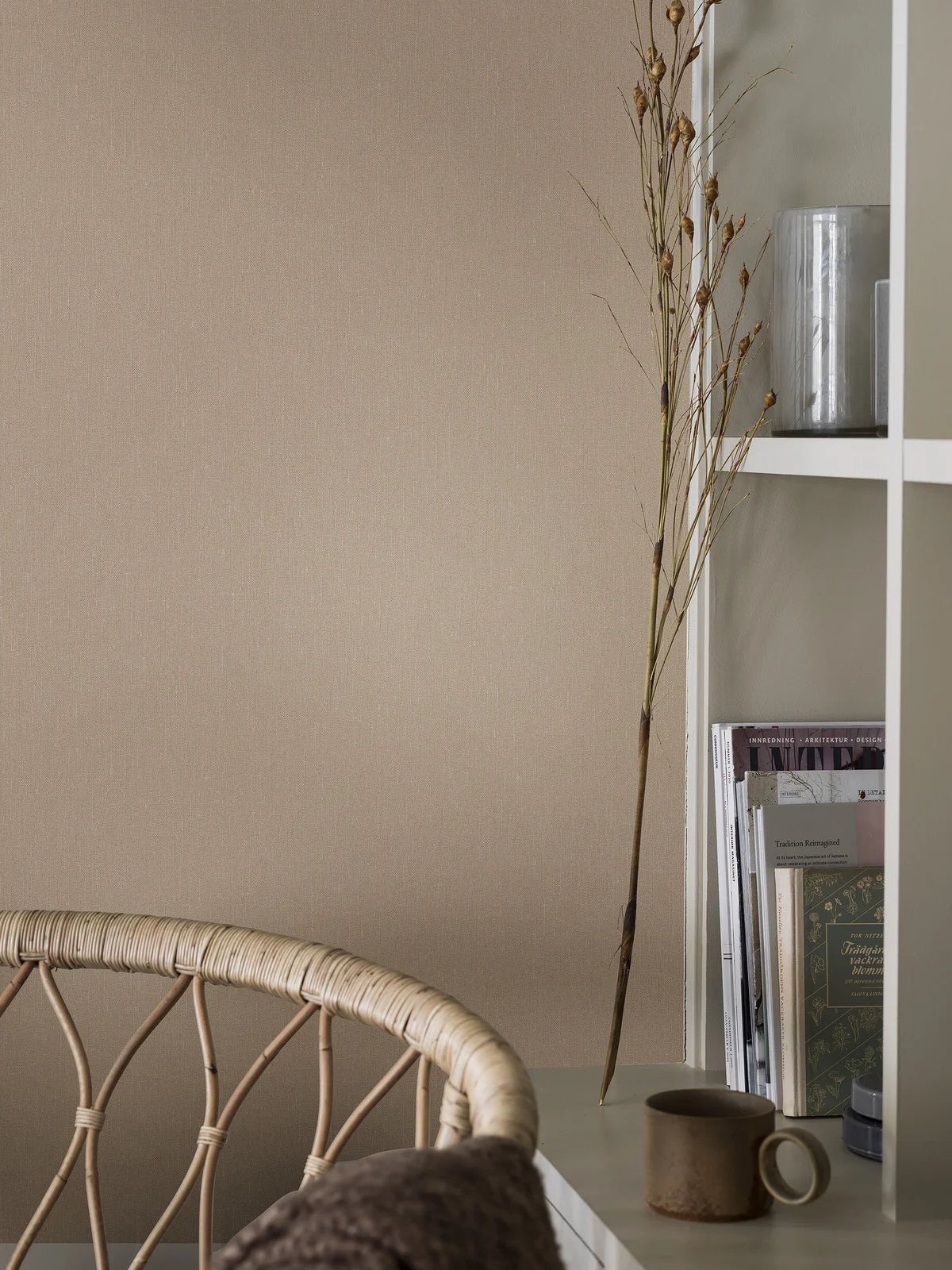 Structural wallpaper imitating linen LINEN - ROSE CLAY muted pink