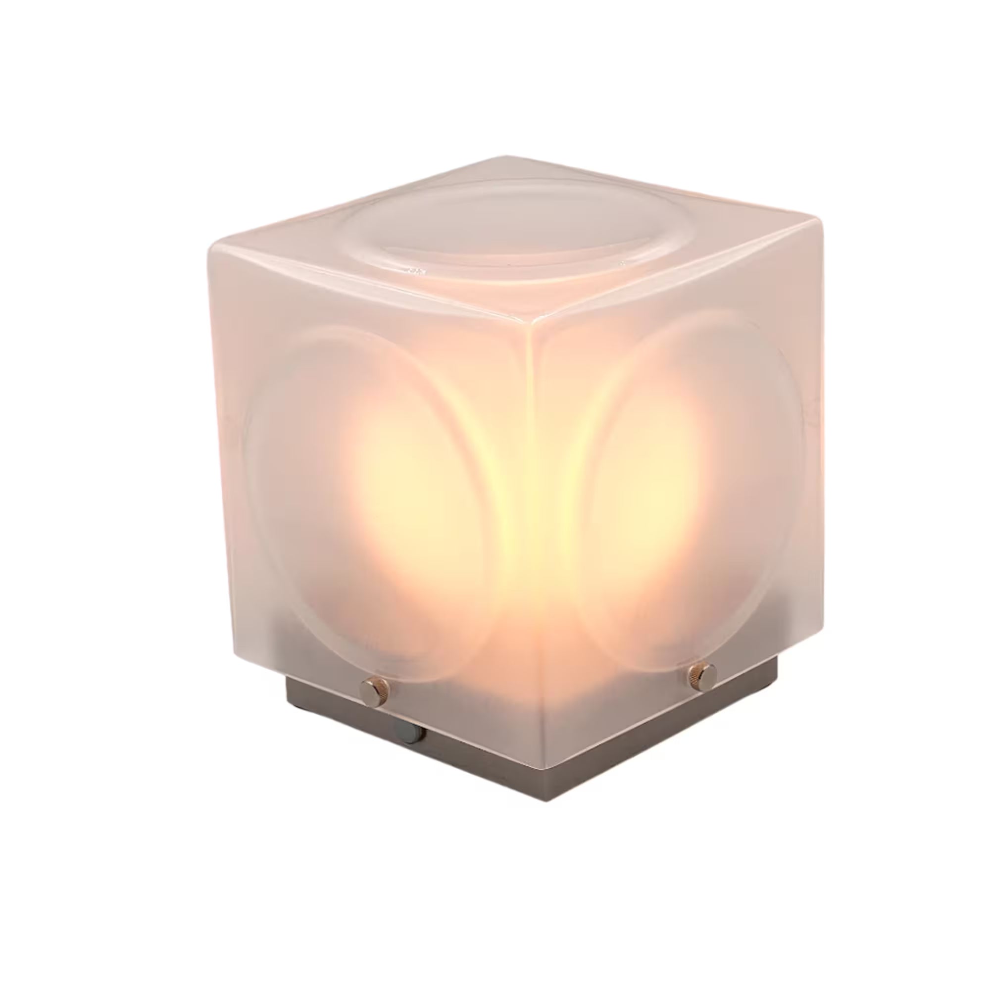 Tragbare Lampe CHANT mit mattem Schirm und silbernem Fuß
