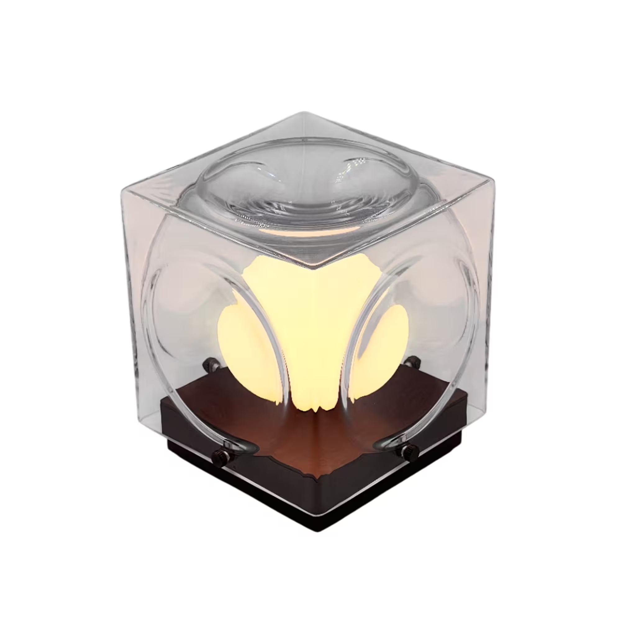 Tragbare Lampe CHANT mit gläsernem Schirm und braunem Sockel