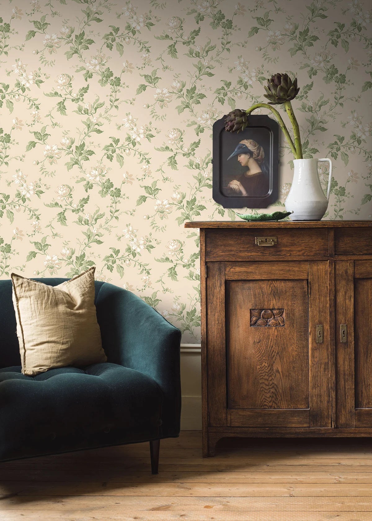 Vlies-Tapete mit pflanzlichem Muster BLOMSLINGA in Rosa mit Grün