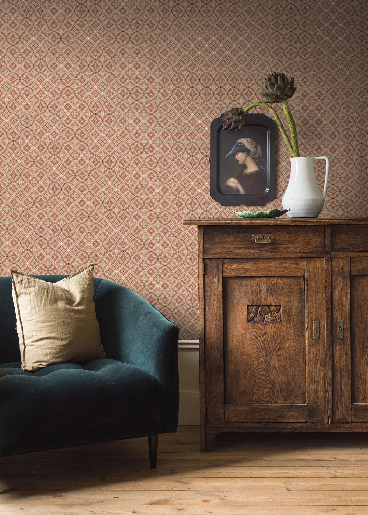 Vlies-Tapete mit geometrischem Muster LOKA in gebranntem Orange und Beige