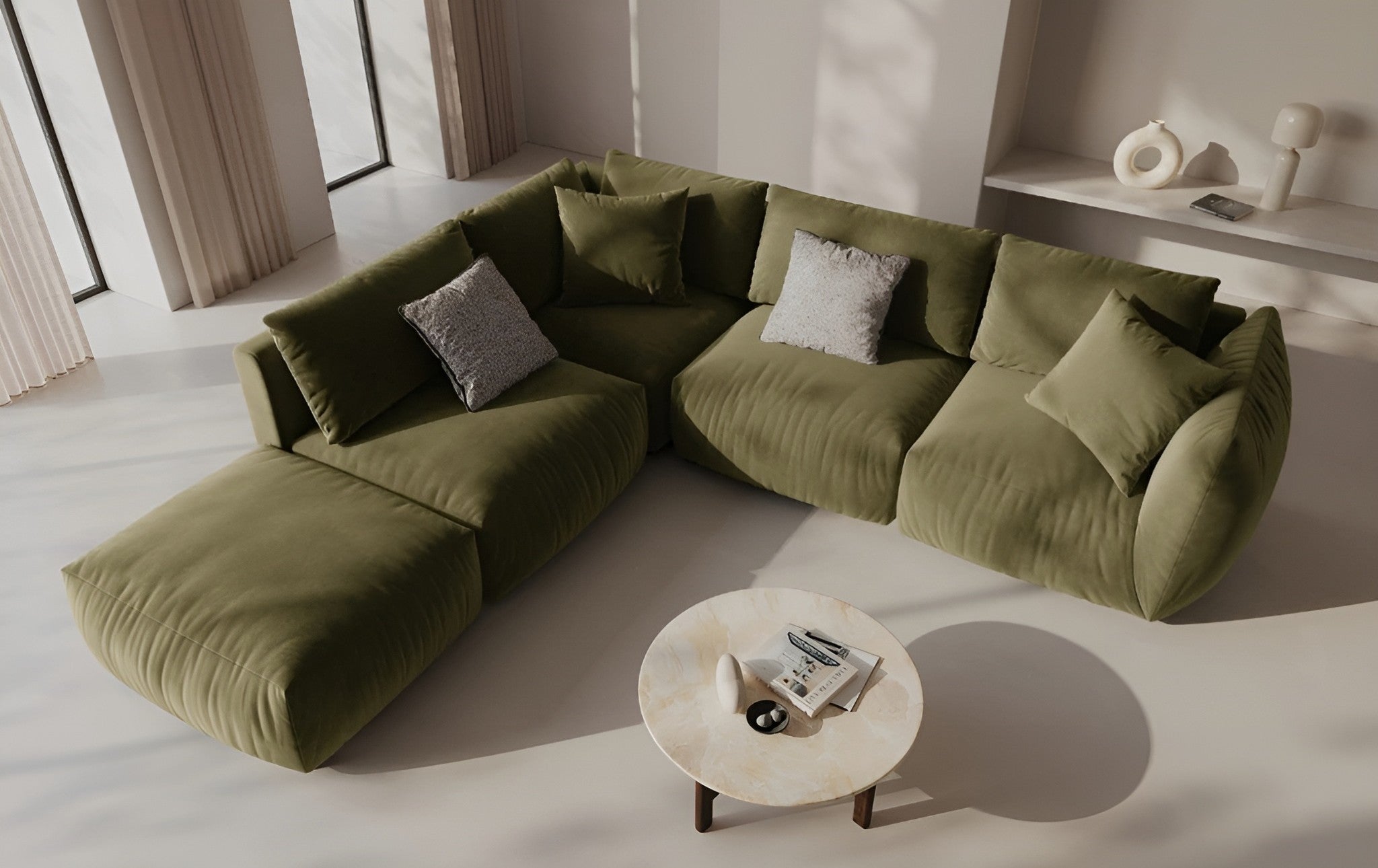Modulares Samtsofa CHRIS - rechte Element in Hellgrün