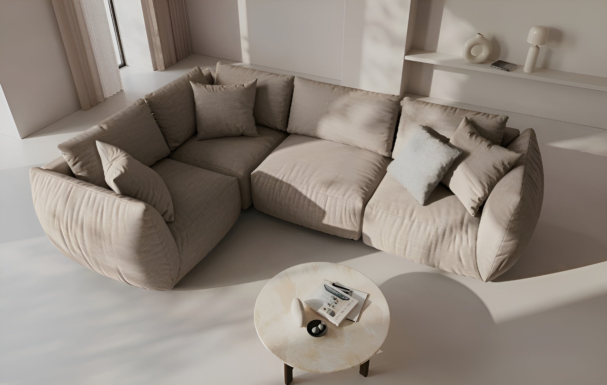 Left-facing 4-seater corner sofa CHRIS sand chenille