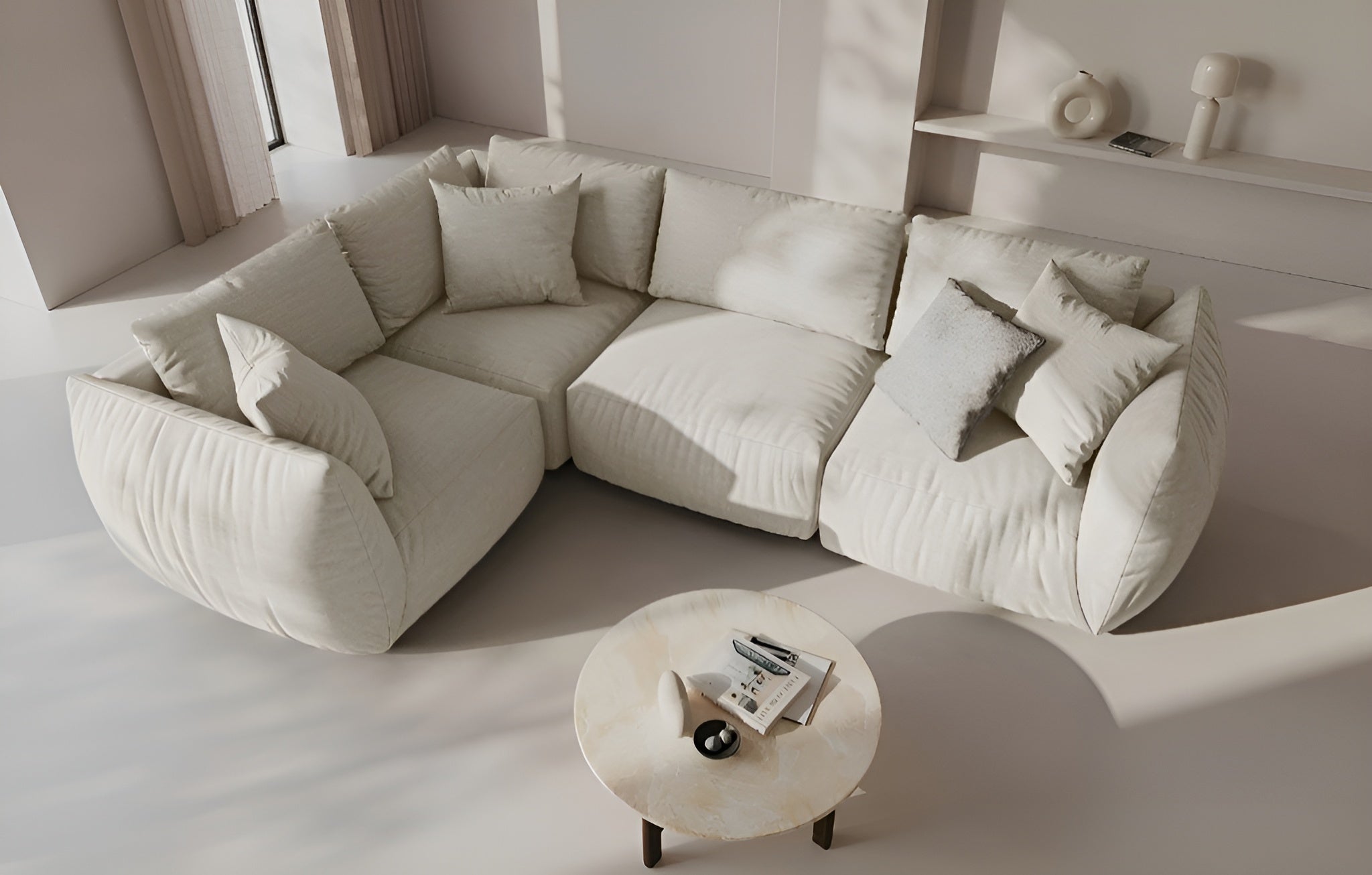 Left-facing 4-seater corner sofa CHRIS cream chenille