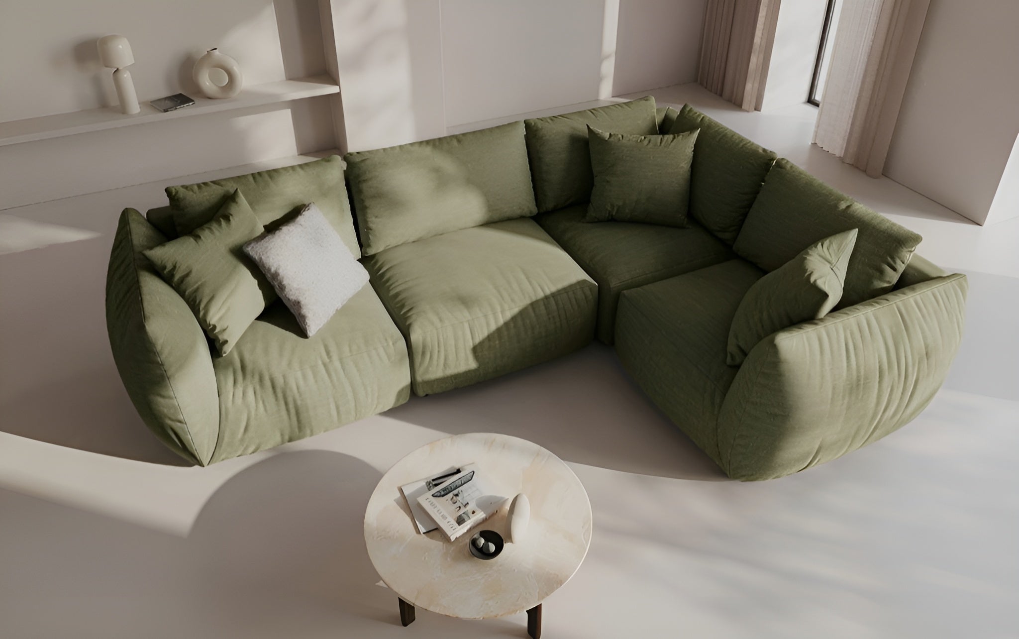Left-facing 4-seater corner sofa CHRIS light green chenille