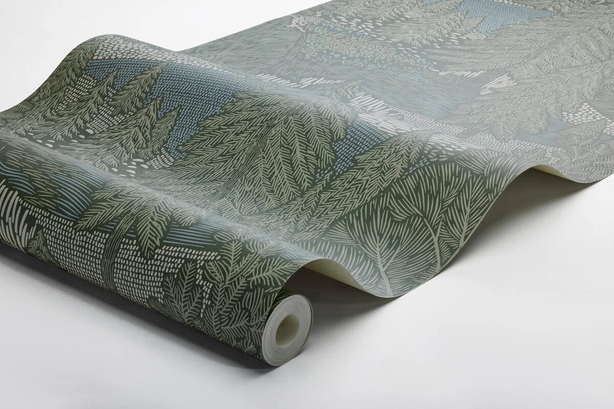 Northern Forest Plant Motif Wallpaper in Muted Green