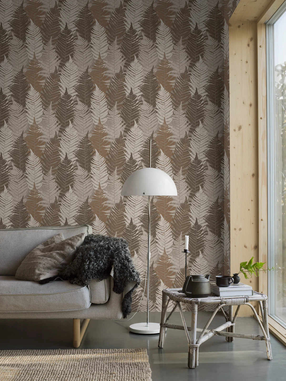 Tapete mit Pflanzenmotiv FERN FOREST braun mit beige