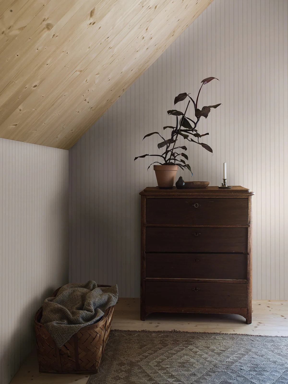 Tapete mit Streifen WOODLAND STRIPE weiß mit grau