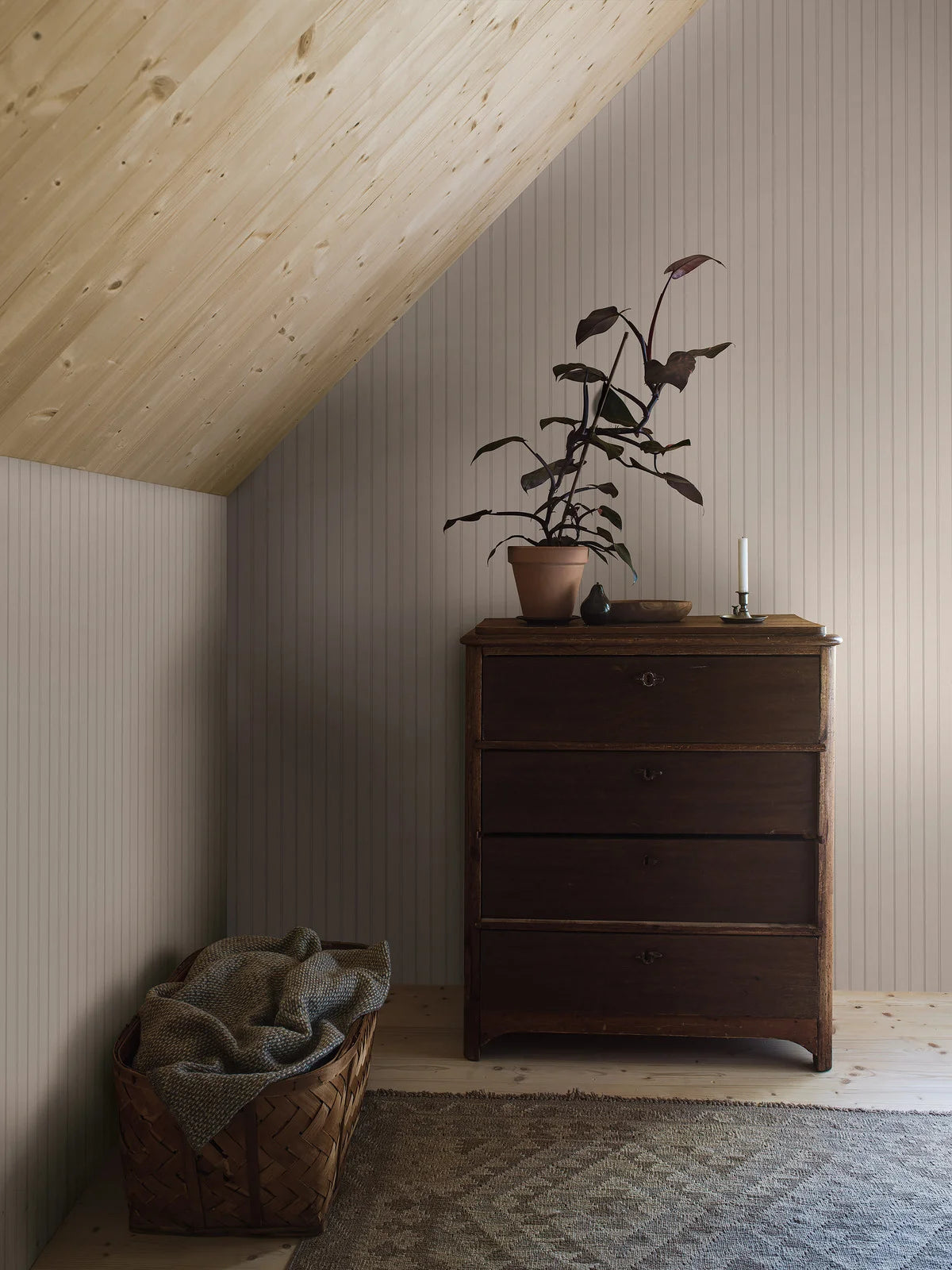 Tapete mit Streifen WOODLAND STRIPE sandfarben mit Grau