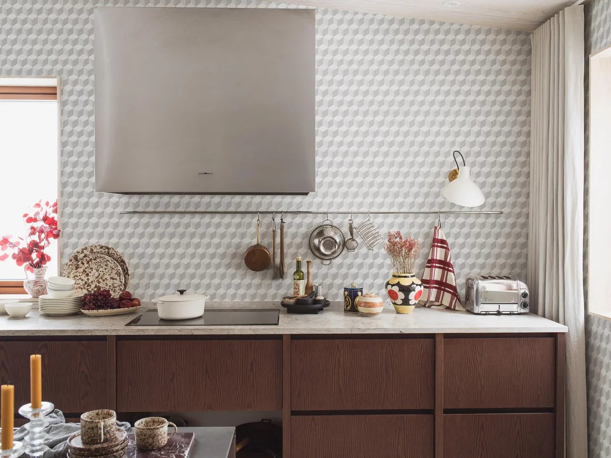 Vlies-Tapete mit geometrischem Muster CUBE grau