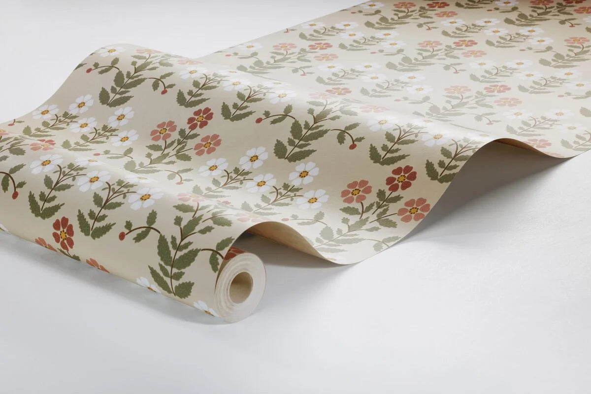 Tapete mit pflanzlichem Blumenmotiv SIPPOR braun mit weißem