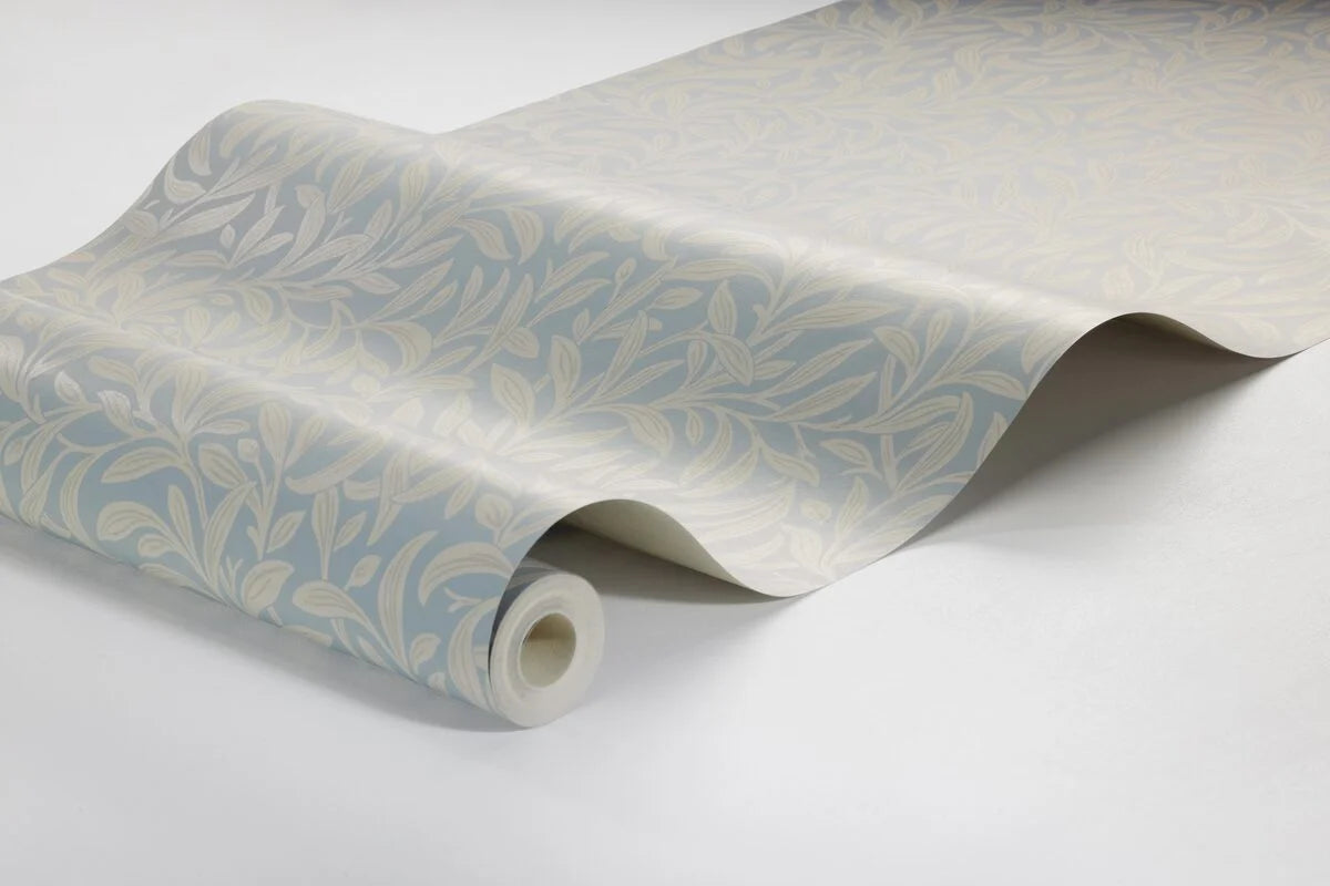Tapete mit Pflanzenmotiv in Blättern VINTERGRONA himmelblau mit beige