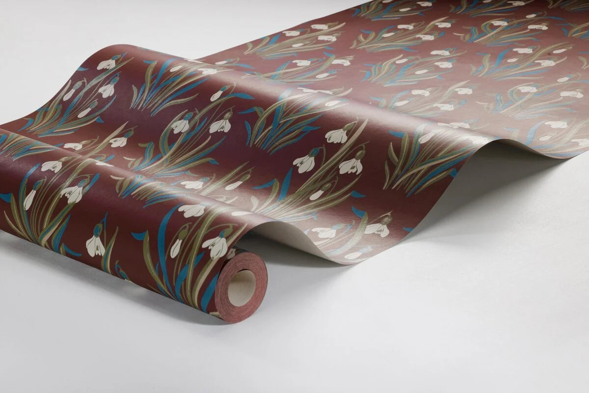Tapete mit pflanzlichem Blumenmotiv SNODROPPE rot mit blau