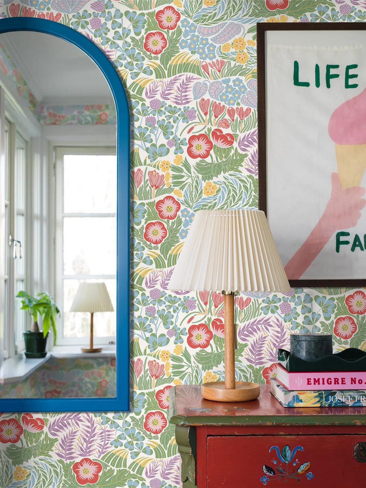 Tapete mit floralem Muster RABATT blau mit grün