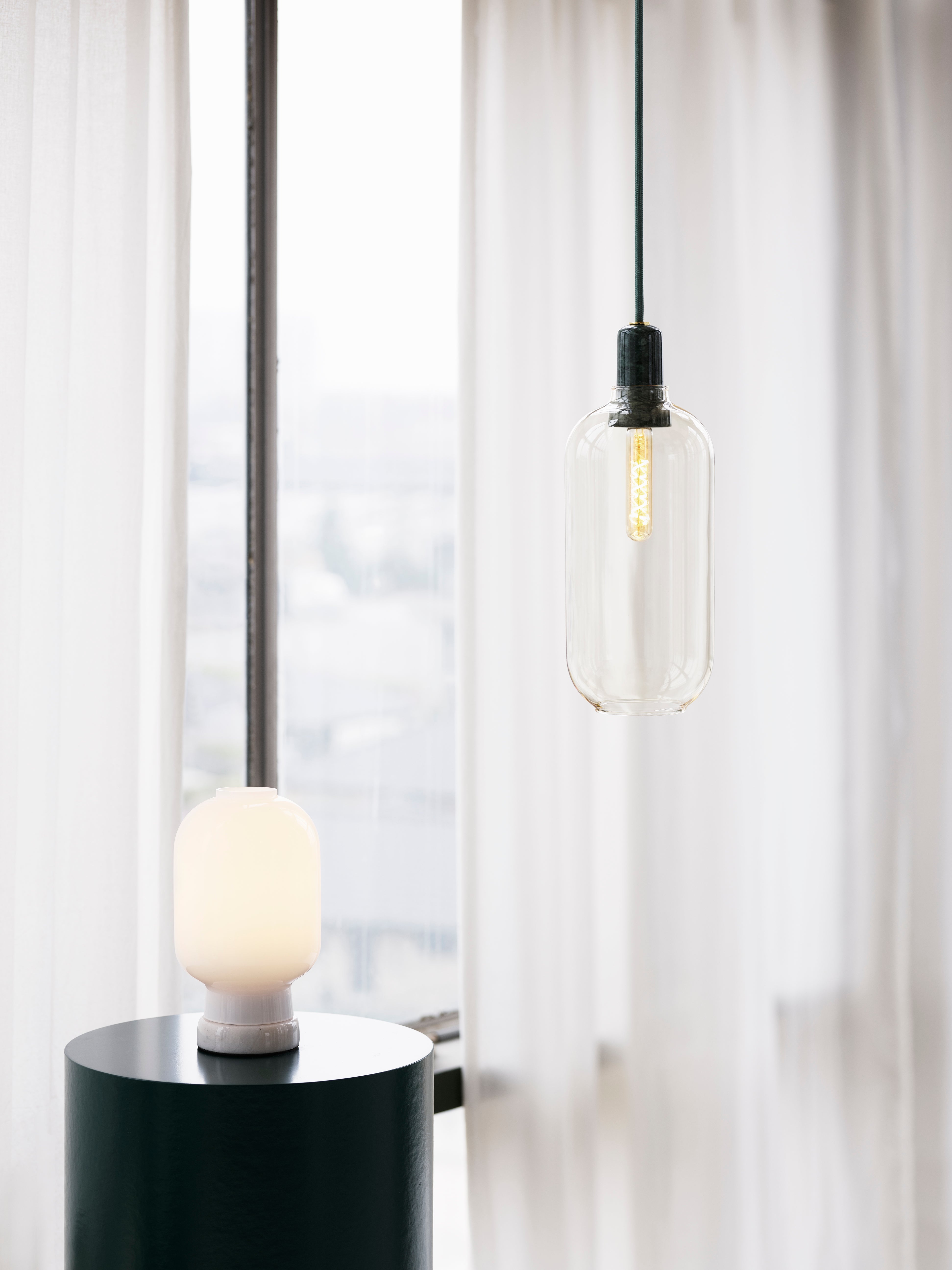 AMP table lamp white glass with white marble