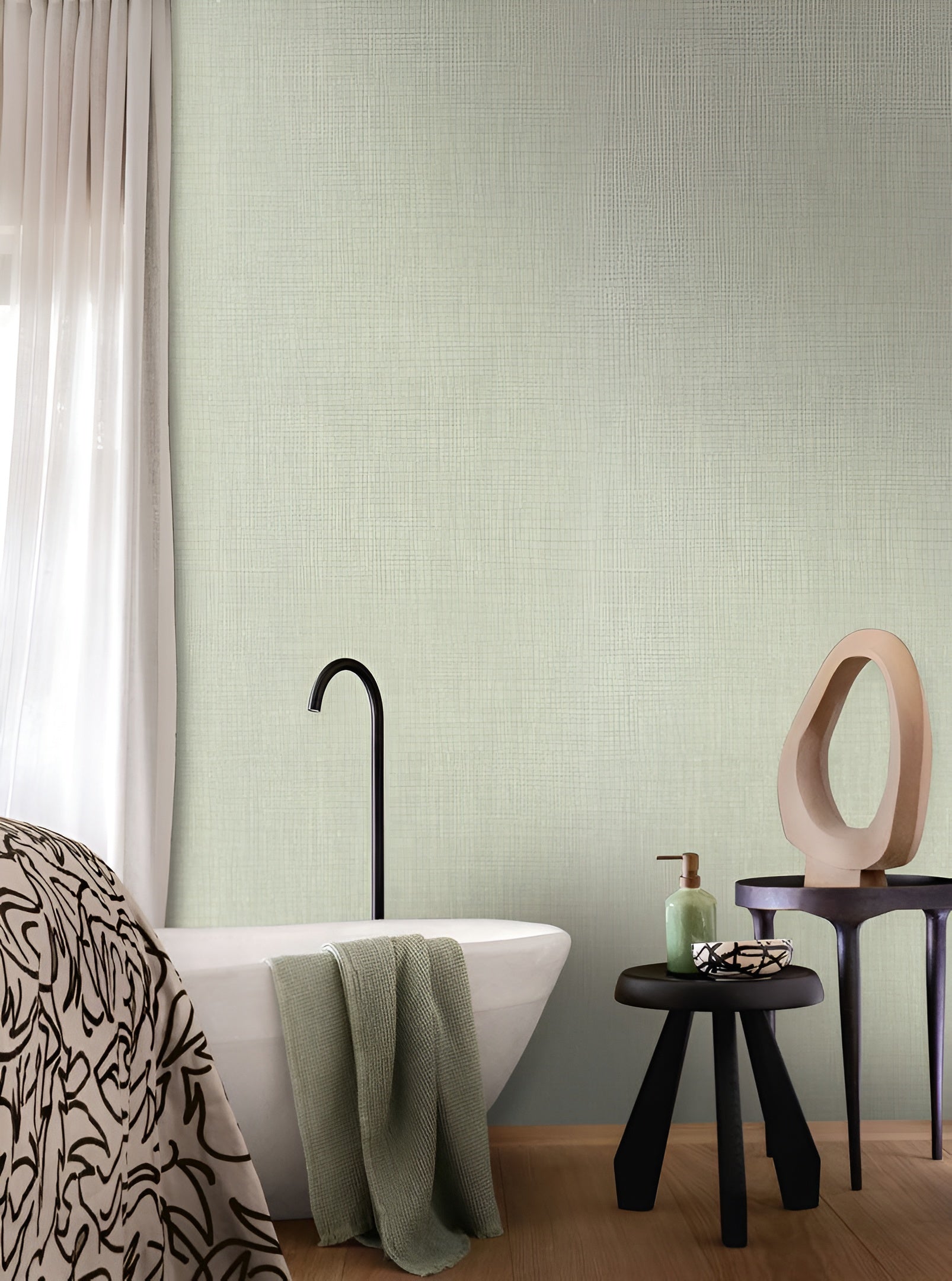 Strukturtapete, die Leinenstoff imitiert SHINOK - VERT FUME, gebrannte Grün