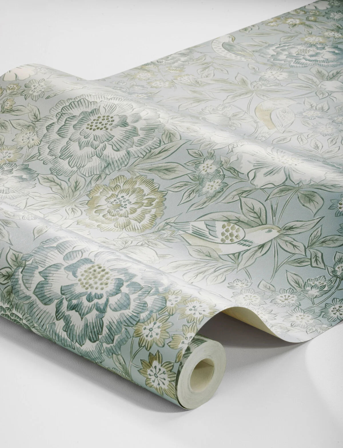 Tapete mit pflanzlichem Blumenmotiv DAGMAR in Mintgrün mit Weiß