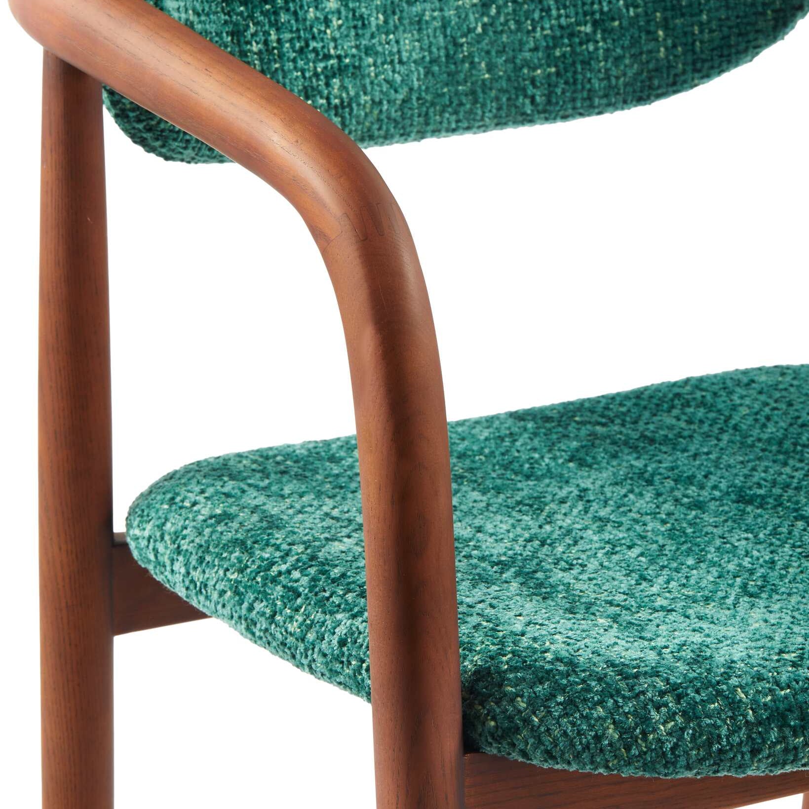 HENRY Armchair with Armrests in Dark Green with Wooden Base