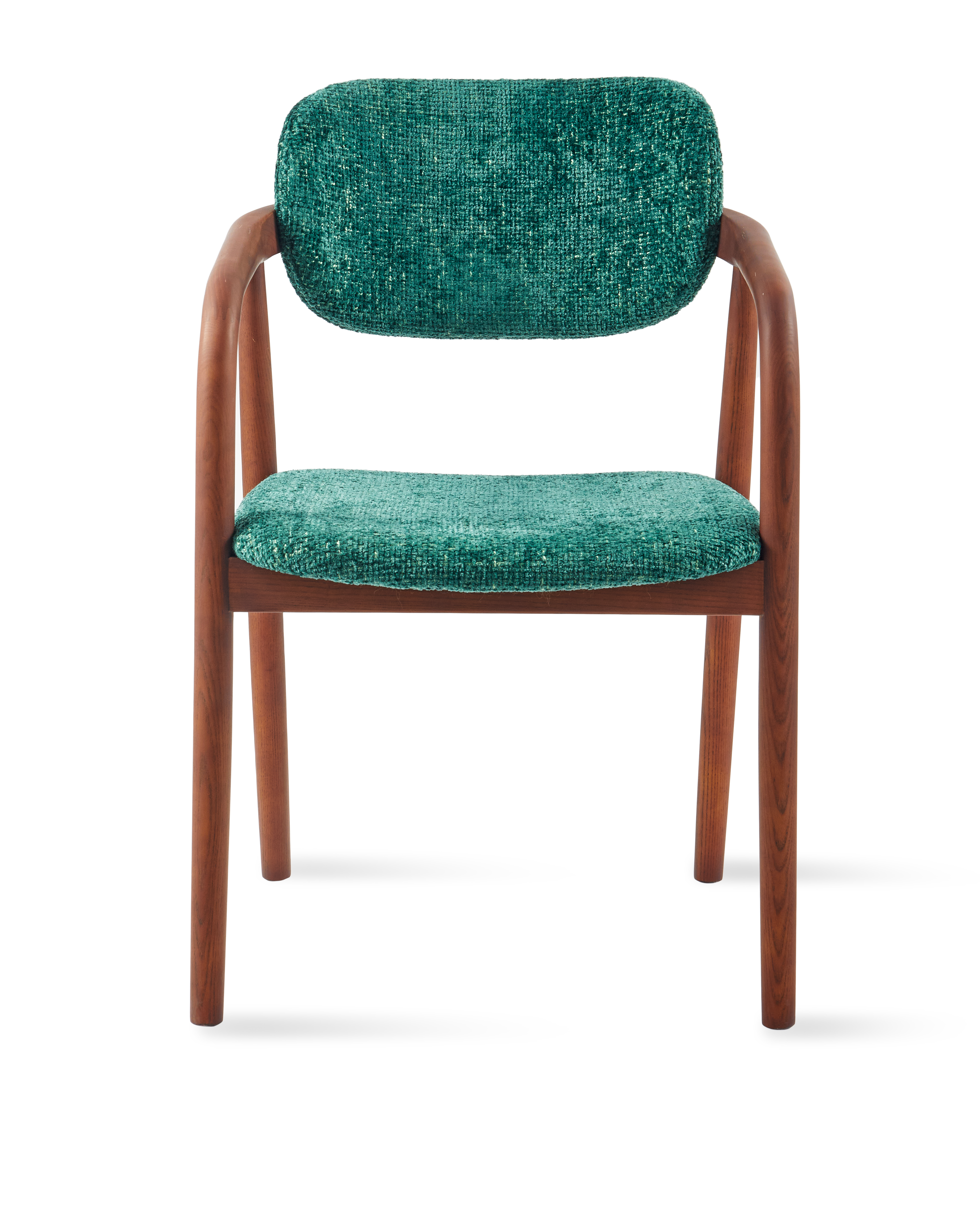 HENRY Armchair with Armrests in Dark Green with Wooden Base