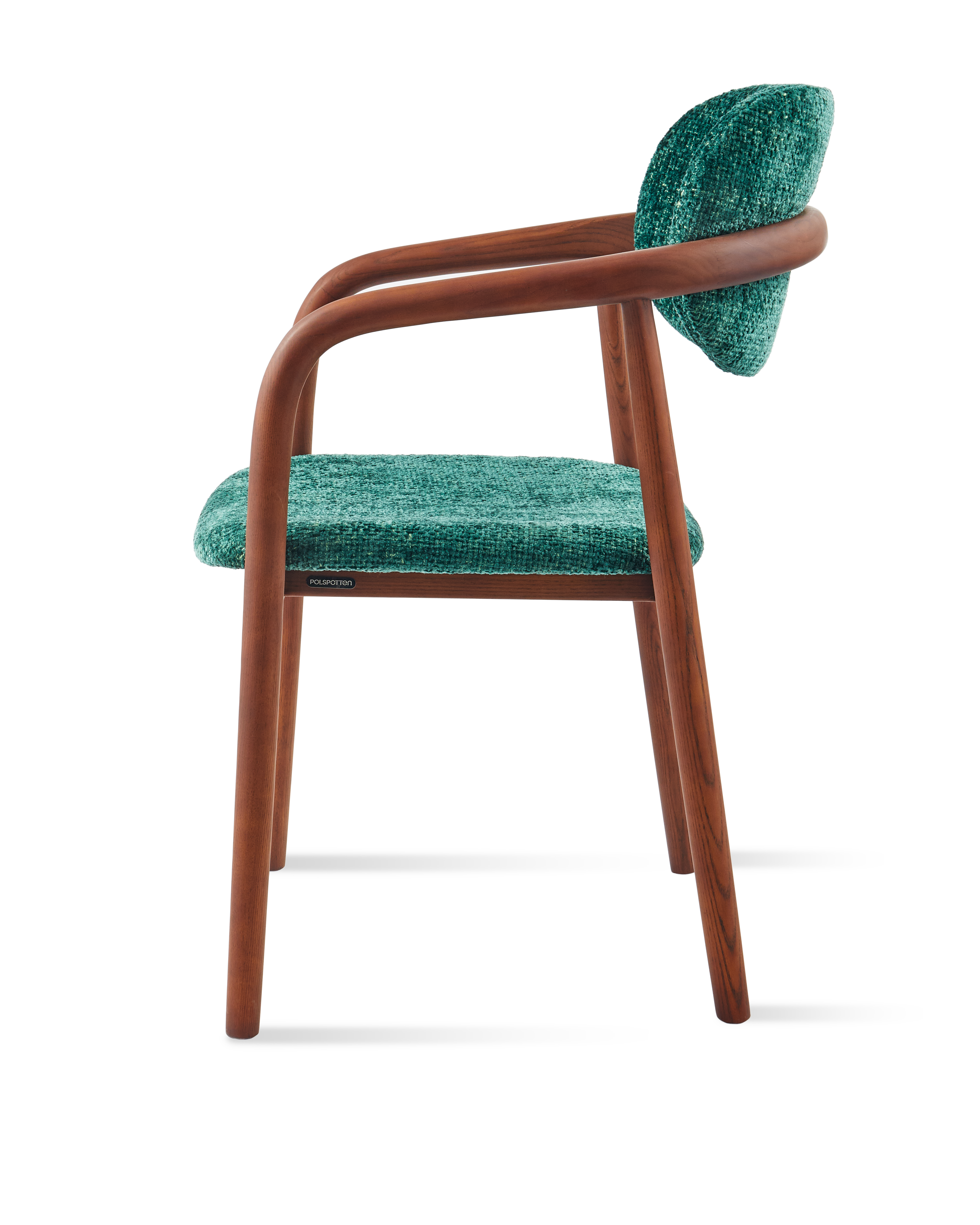 HENRY Armchair with Armrests in Dark Green with Wooden Base