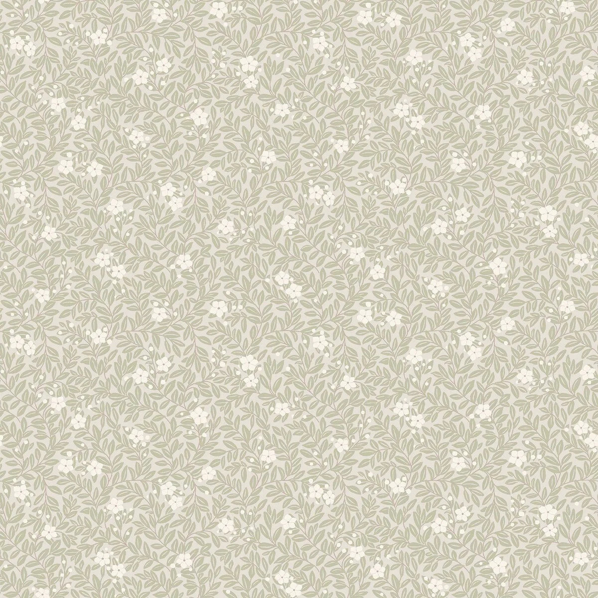 Khaki Floral and Leaf Pattern Wallpaper MYRTEN with White