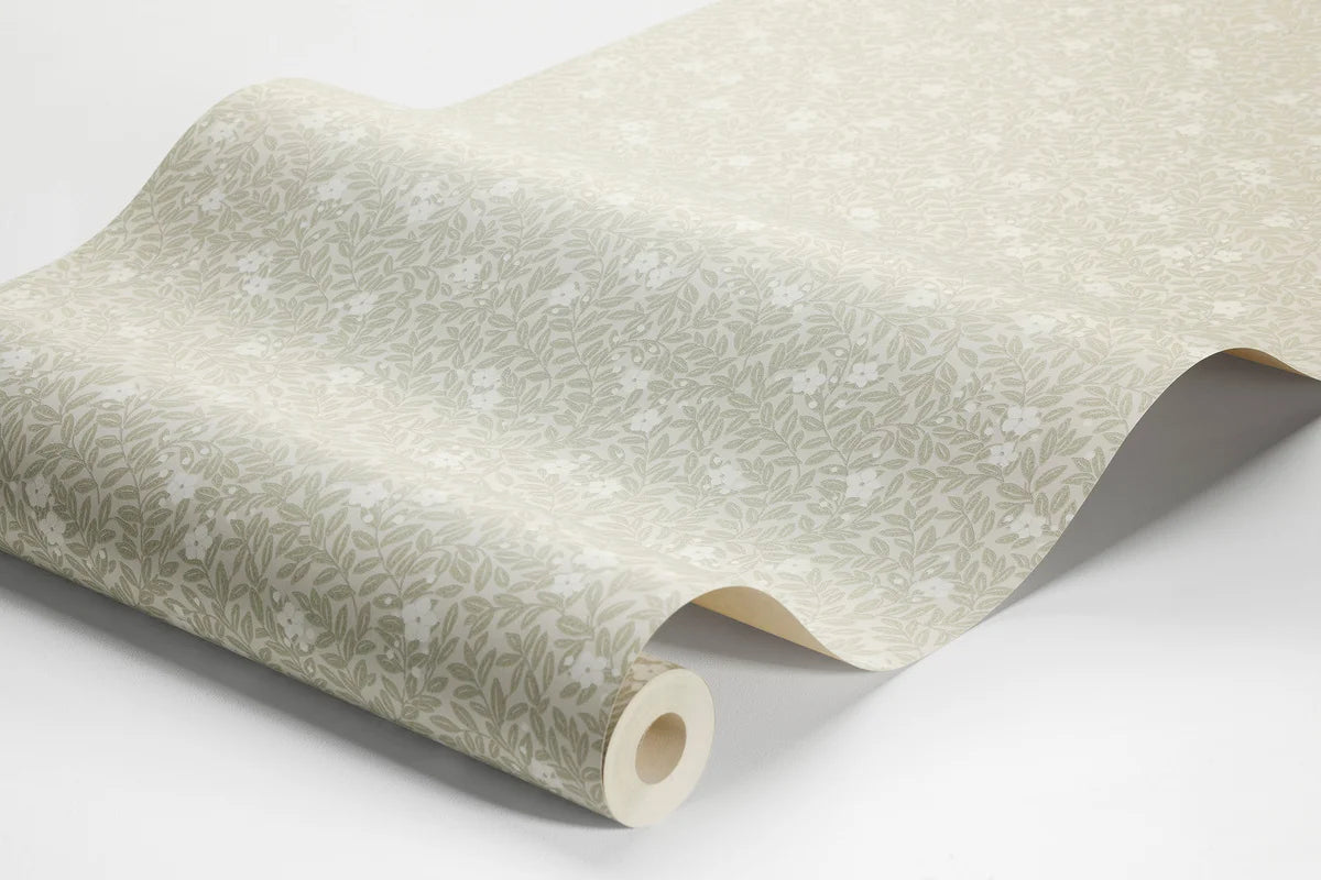 Khaki Floral and Leaf Pattern Wallpaper MYRTEN with White
