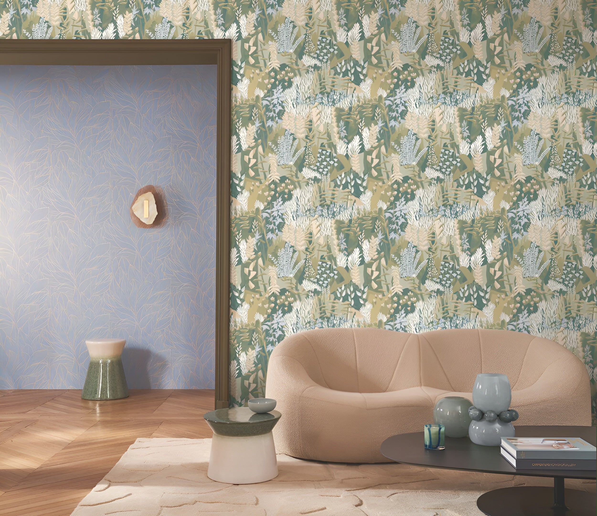 Non-woven wallpaper with a plant motif ERICA - JASPE/MORDORÉ green
