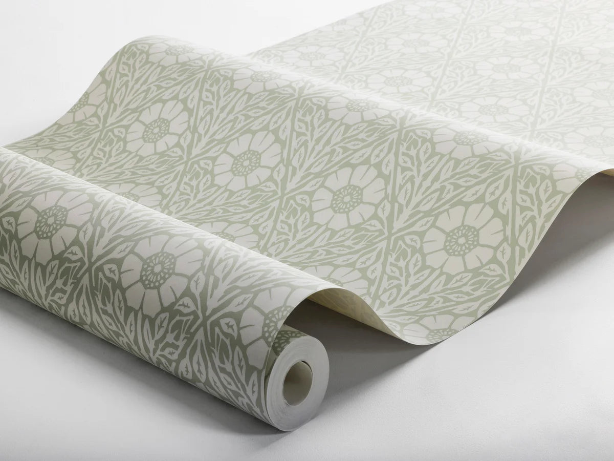 Tapete mit pflanzlichem Muster in Blumen NYPONROS grün mit weiß
