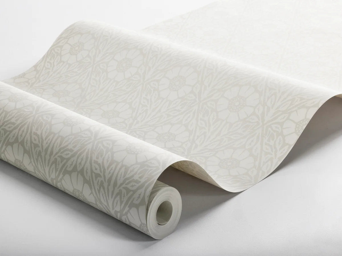 Tapete mit pflanzlichem Motiv in Blumen NYPONROS grau-beige mit Weiß