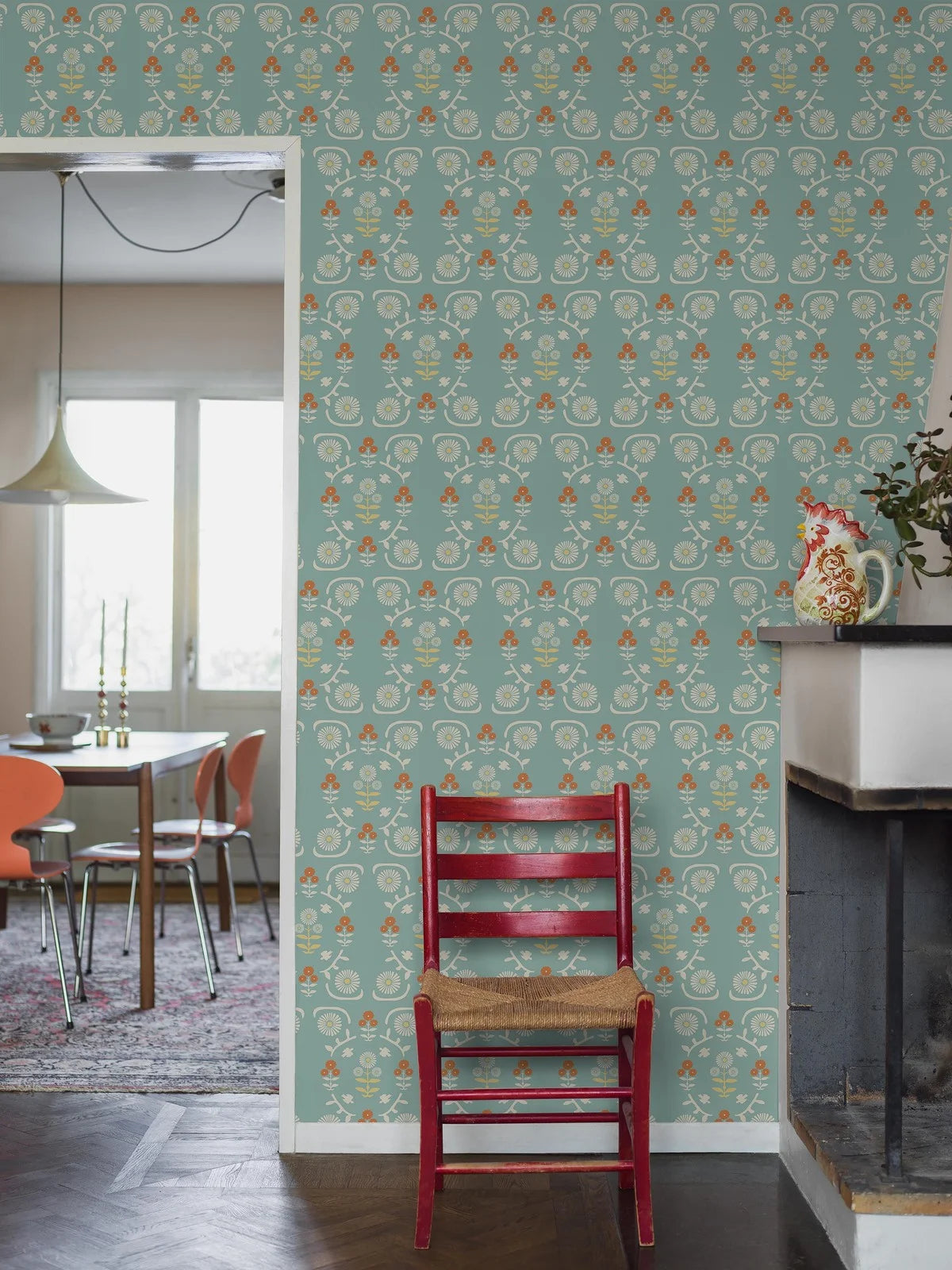 Tapete mit floralem Muster ISOLDE in Blau mit Creme