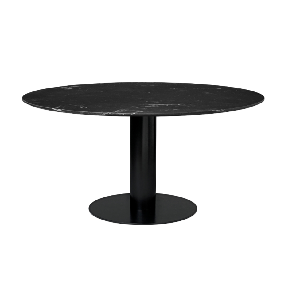 Runder Tisch 2.0 schwarzer Marmor mit schwarzem Gestell