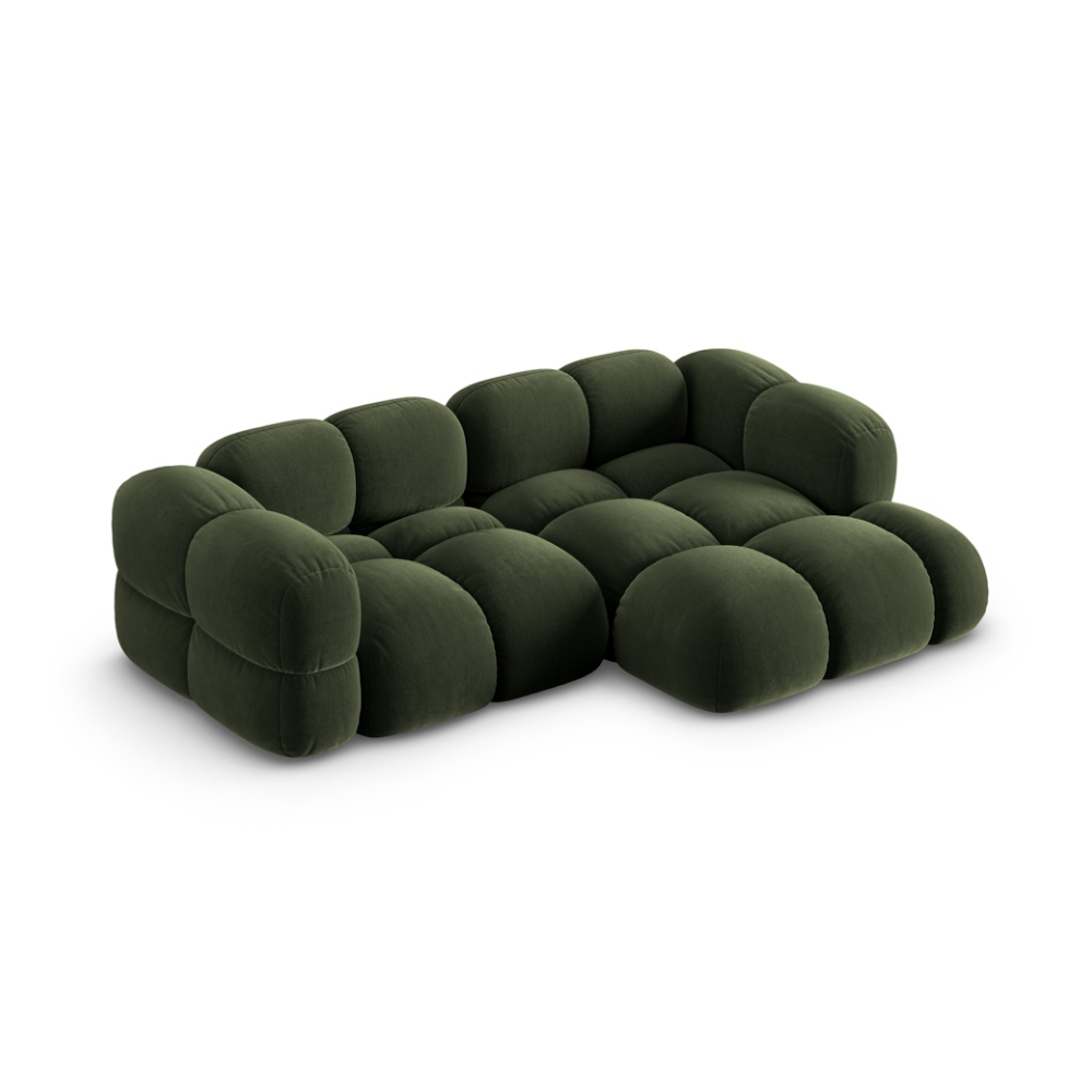 Velvet corner sofa for three people, right-facing LORETTO in green