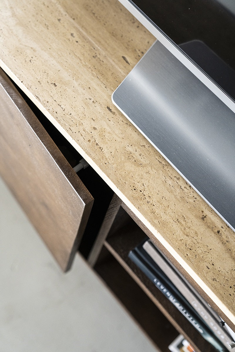 RTV-Sideboard LIO braunes Mangoholz mit Travertin
