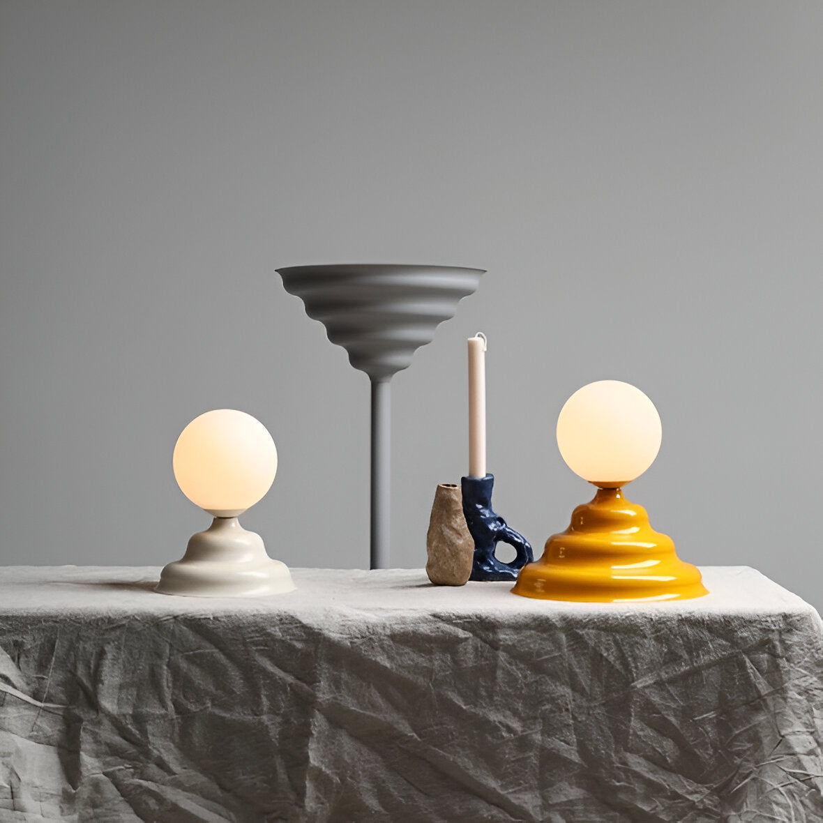 Table lamp with a glass lampshade yellow wave