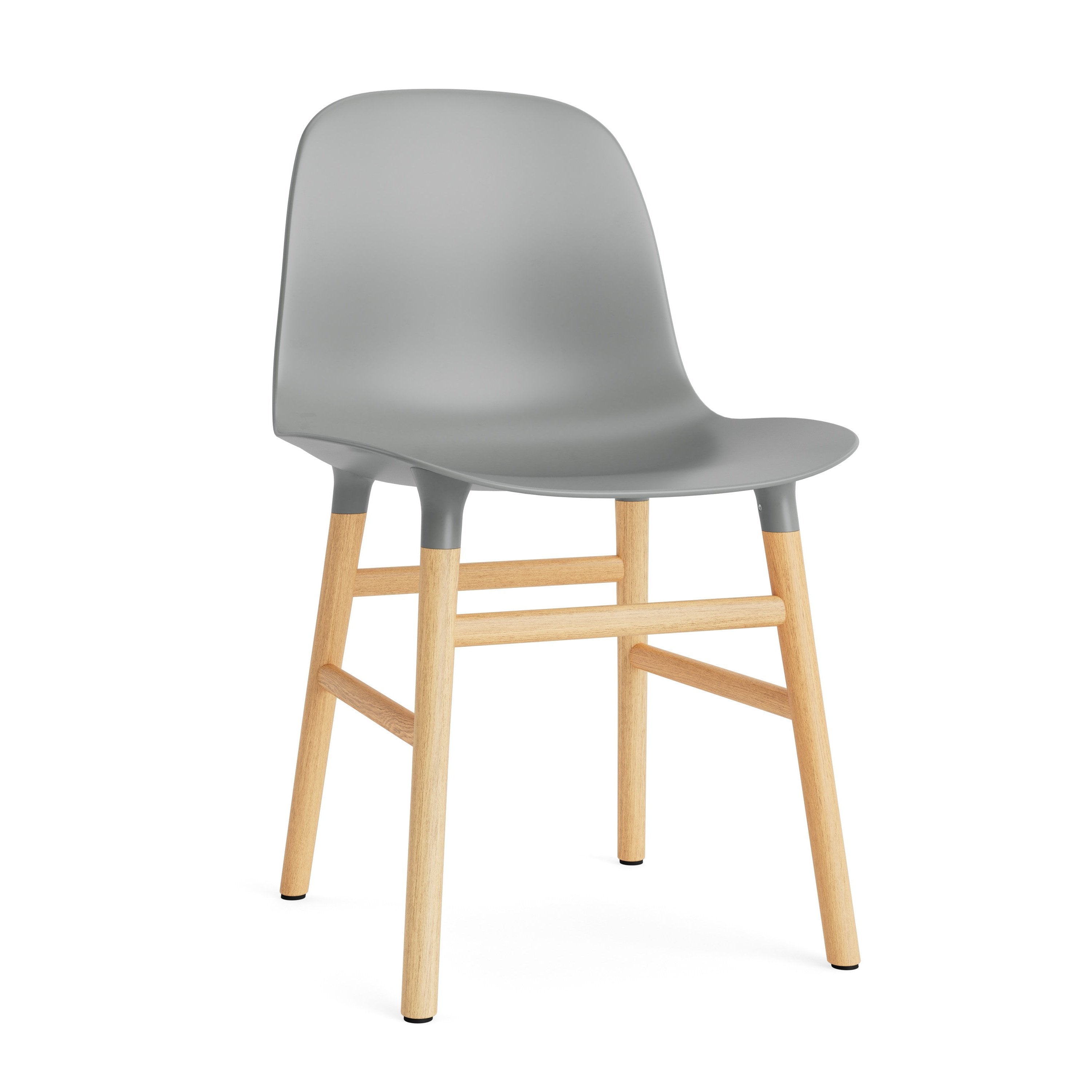 A chair of gray forms with an oak base