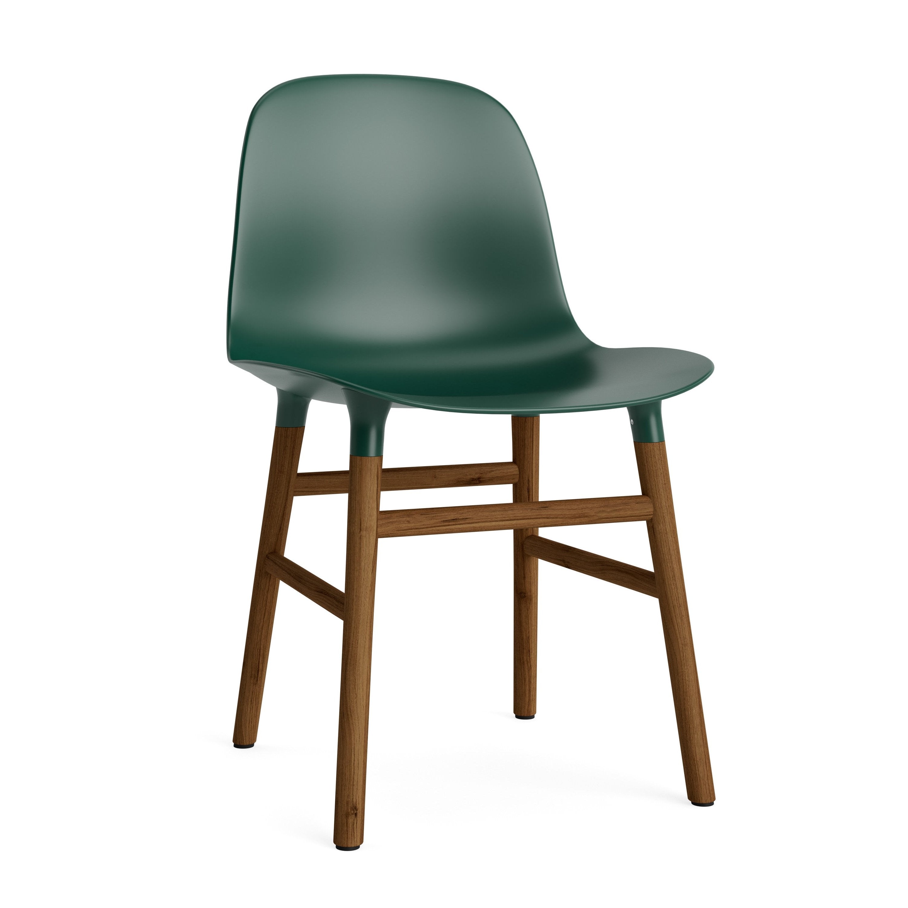 A chair of green forms with a nutty base