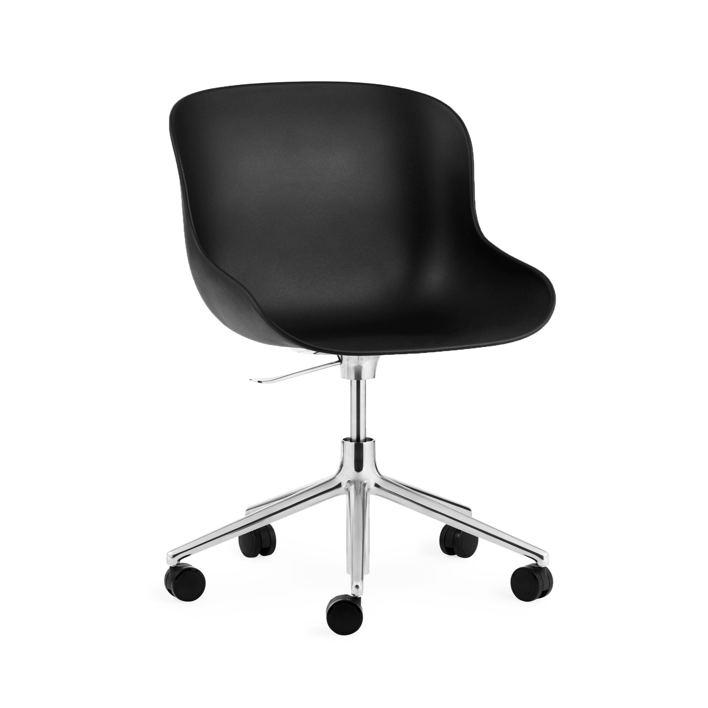 Hyg 5W -Bürostuhl schwarz mit einer Aluminiumbasis