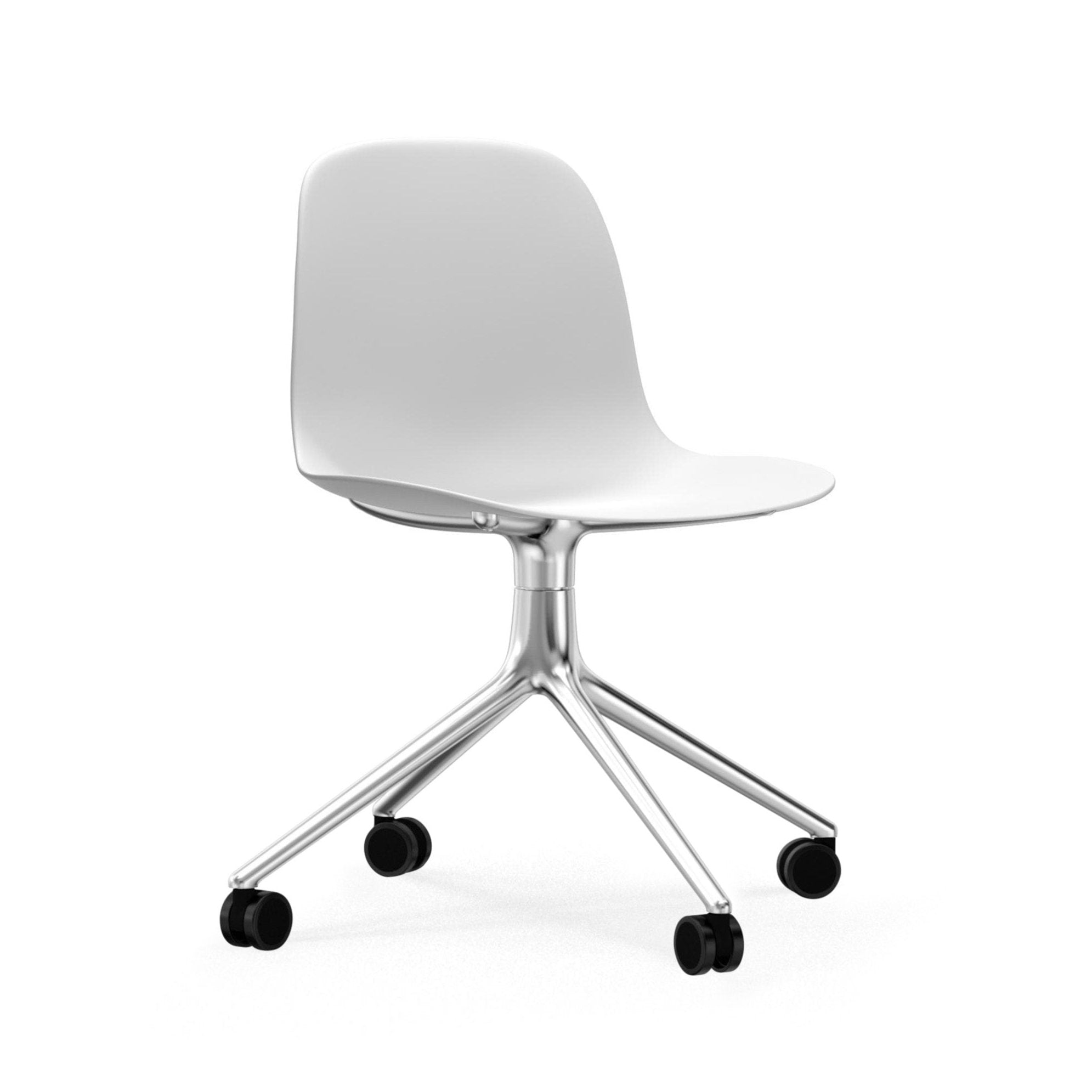 4W weißer Bürostuhl mit einer Aluminiumbasis auf Rädern